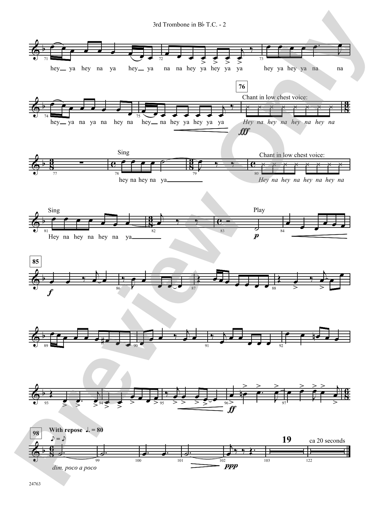 Native American Homage: (wp) 3rd B-flat Trombone T.C.