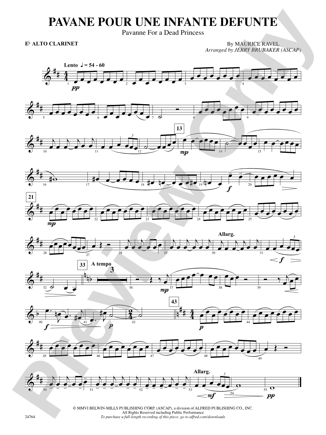 Pavane Pour Une Infante Defunte (Pavanne for a Dead Princess): E-flat Alto Clarinet
