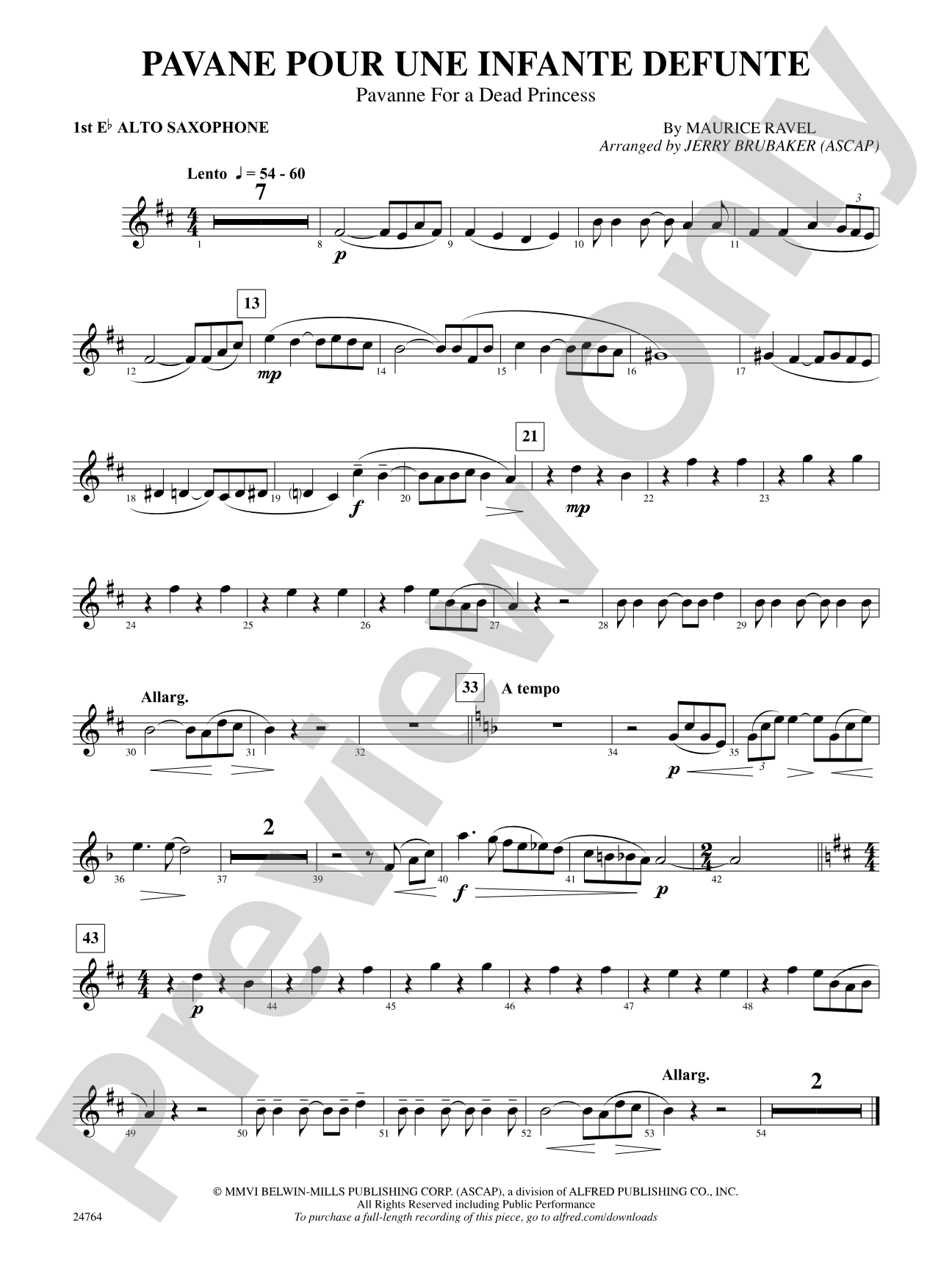 Pavane Pour Une Infante Defunte (Pavanne for a Dead Princess): E-flat Alto Saxophone