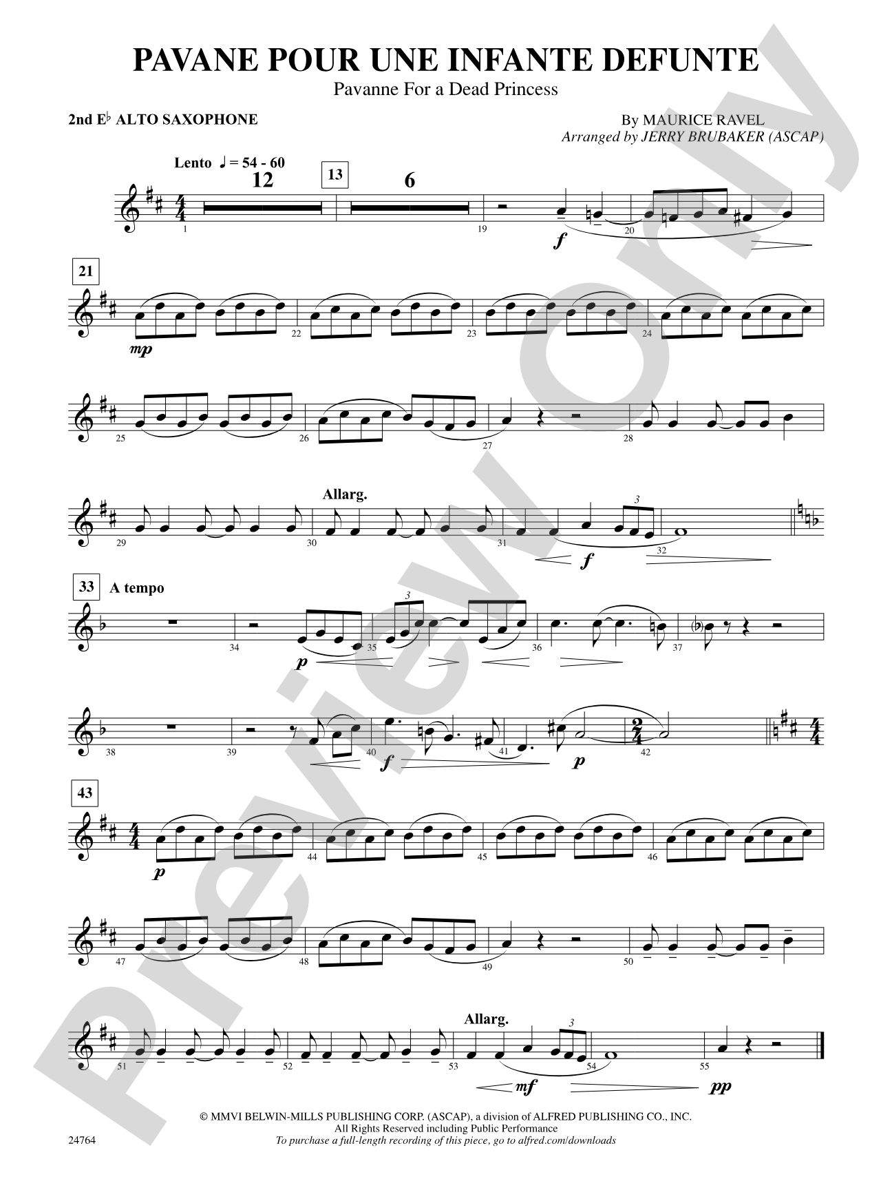 Pavane Pour Une Infante Defunte (Pavanne for a Dead Princess): 2nd E-flat Alto Saxophone