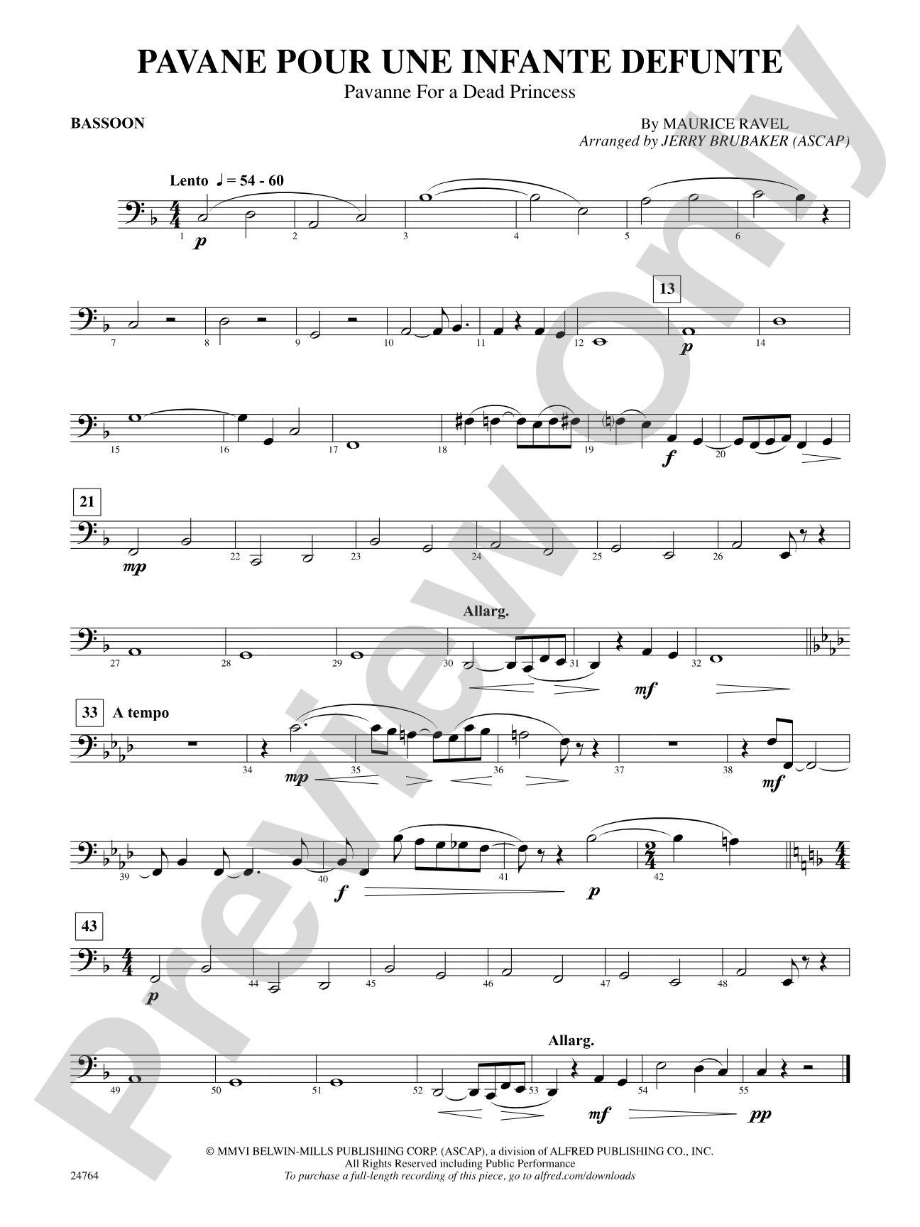 Pavane Pour Une Infante Defunte (Pavanne for a Dead Princess): Bassoon