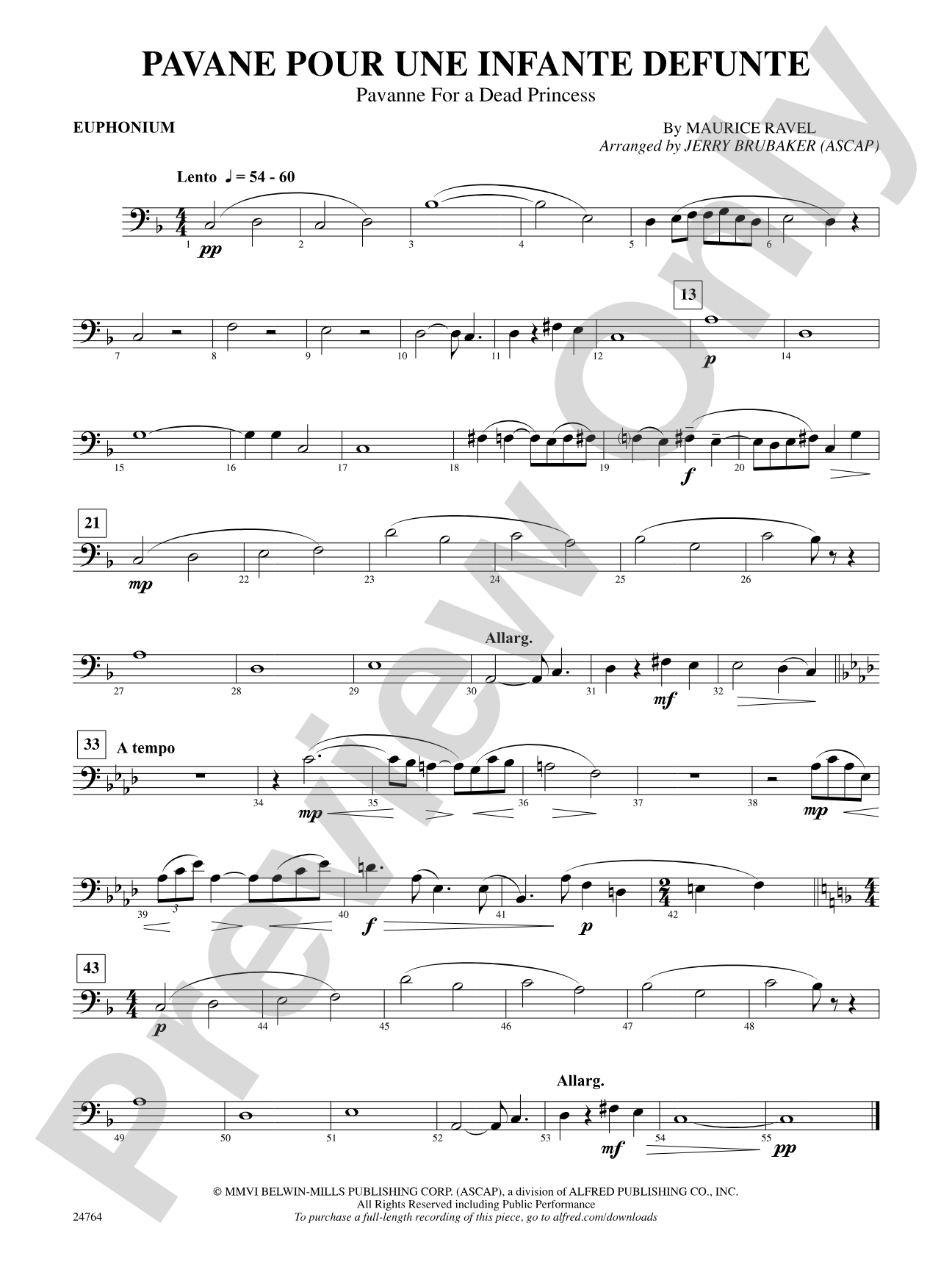 Pavane Pour Une Infante Defunte (Pavanne for a Dead Princess): Baritone B.C.