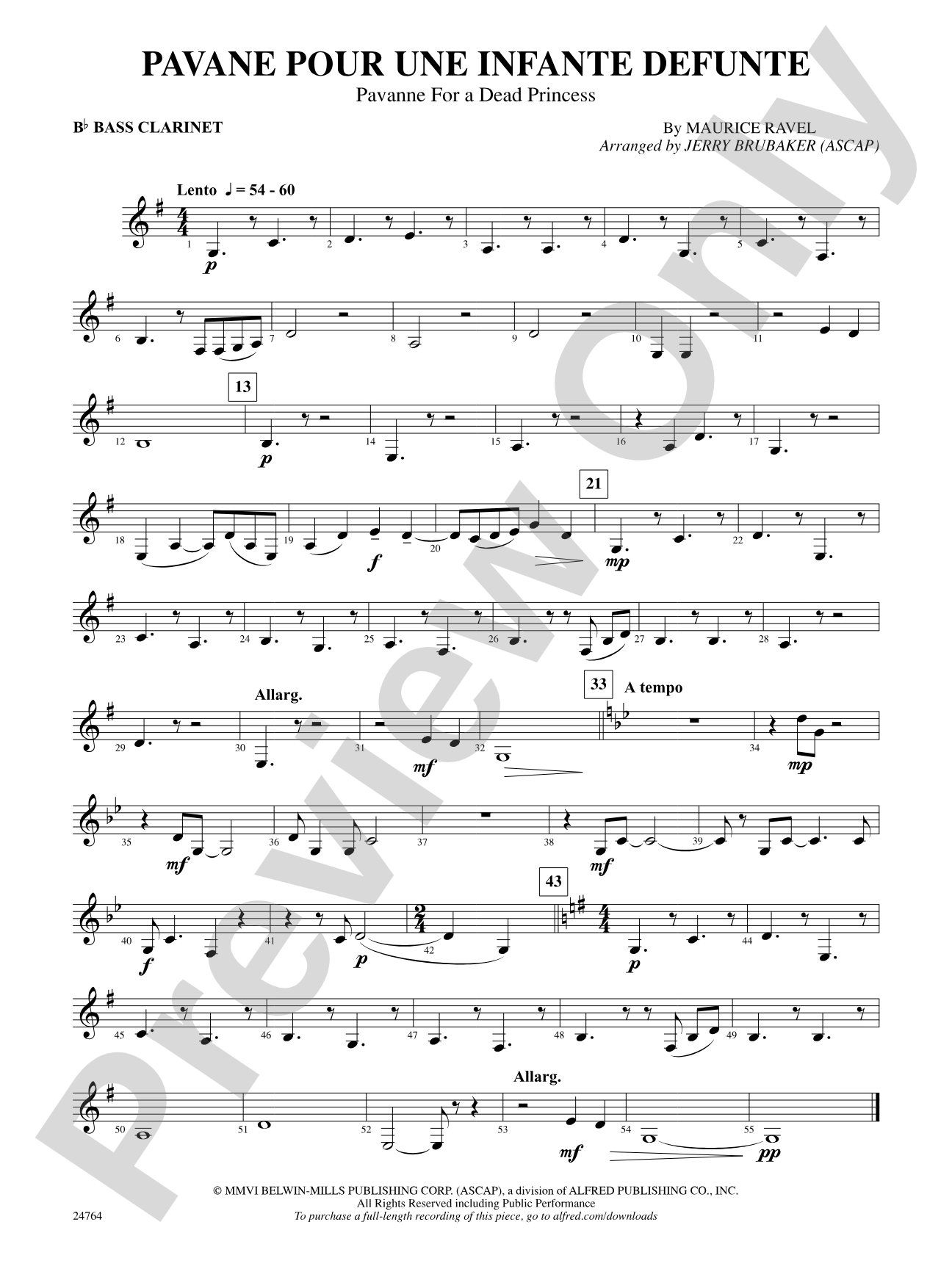 Pavane Pour Une Infante Defunte (Pavanne for a Dead Princess): B-flat Bass Clarinet