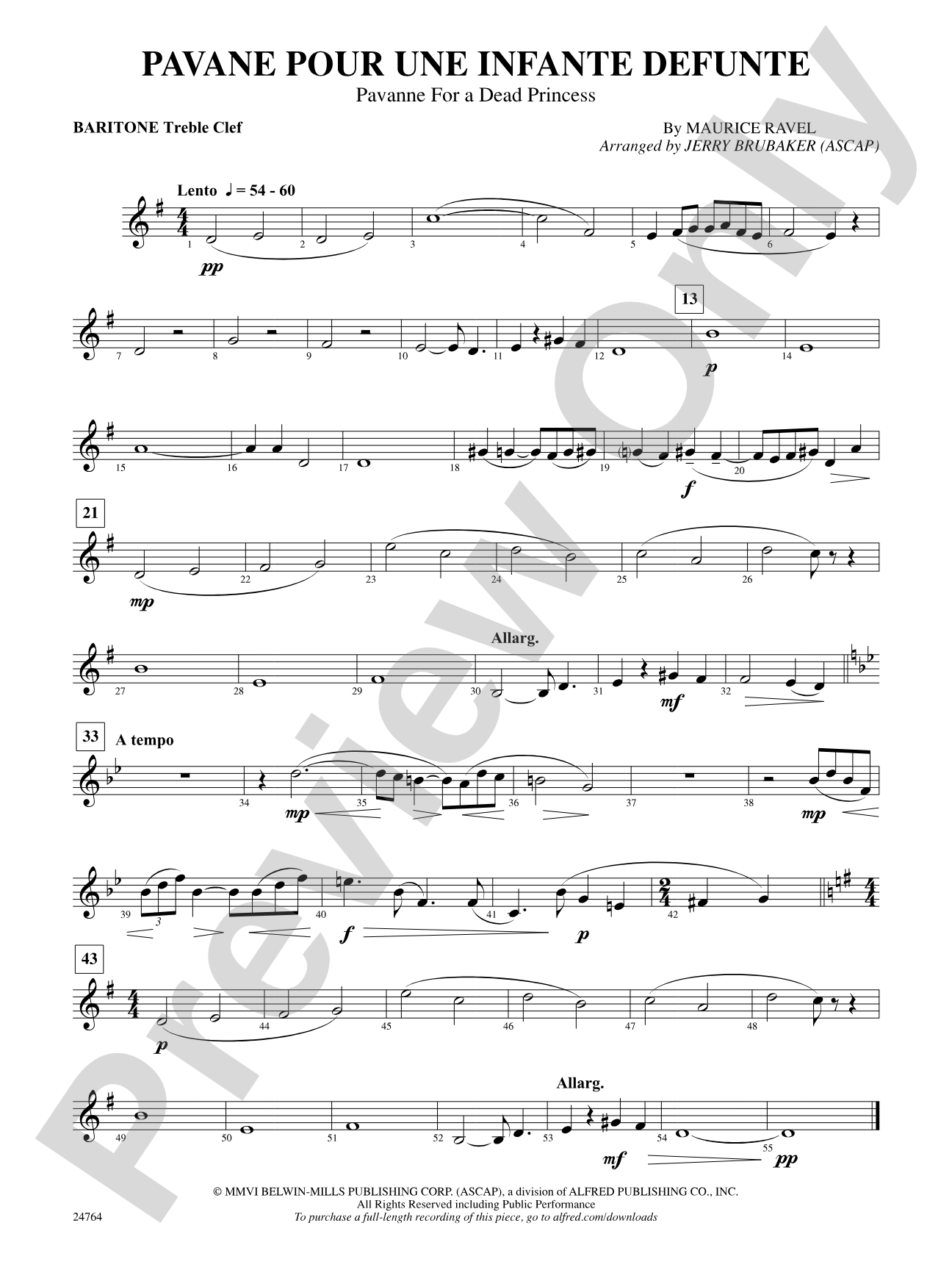 Pavane Pour Une Infante Defunte (Pavanne for a Dead Princess): Baritone T.C.