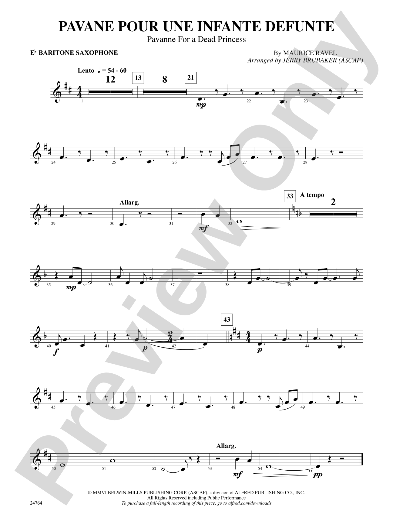 Pavane Pour Une Infante Defunte (Pavanne for a Dead Princess): E-flat Baritone Saxophone