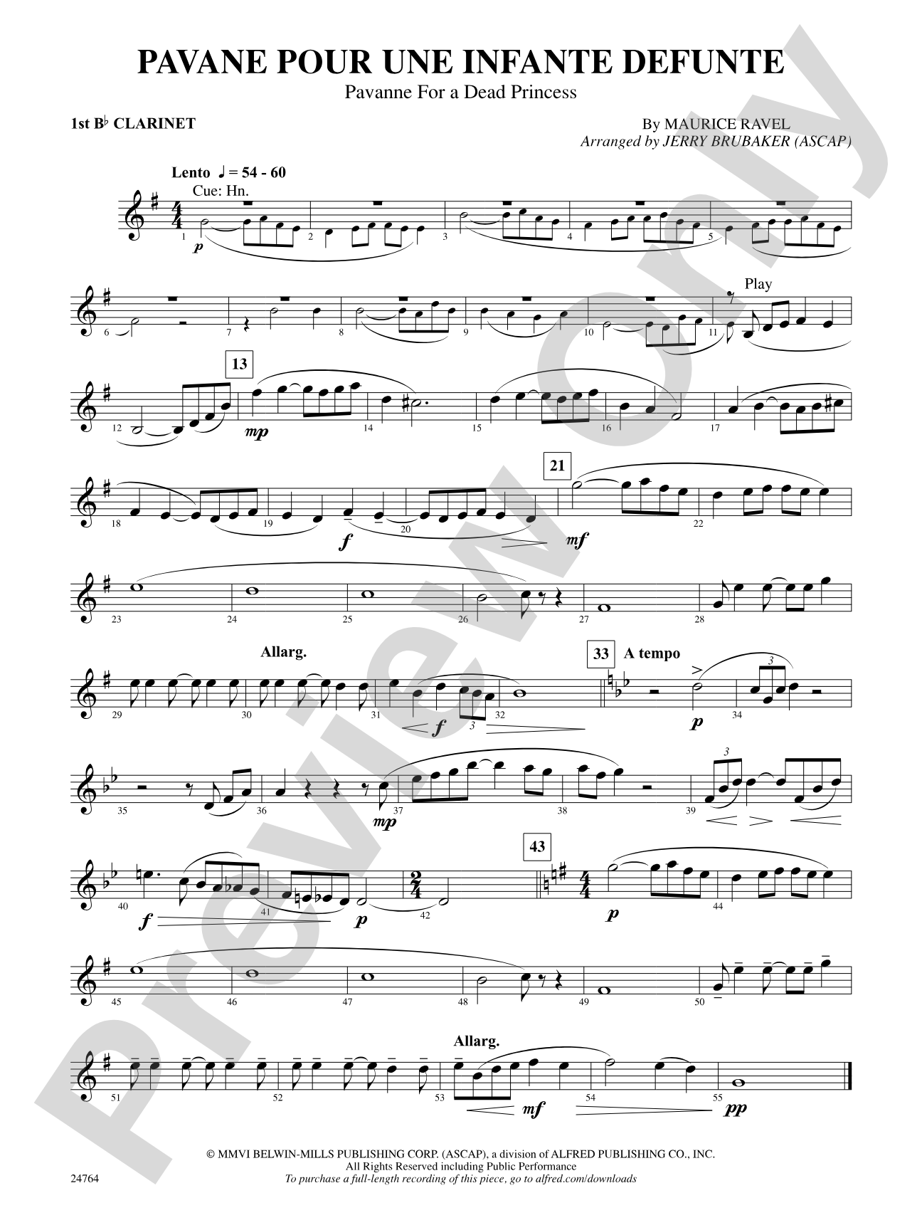 Pavane Pour Une Infante Defunte (Pavanne for a Dead Princess): 1st B-flat Clarinet