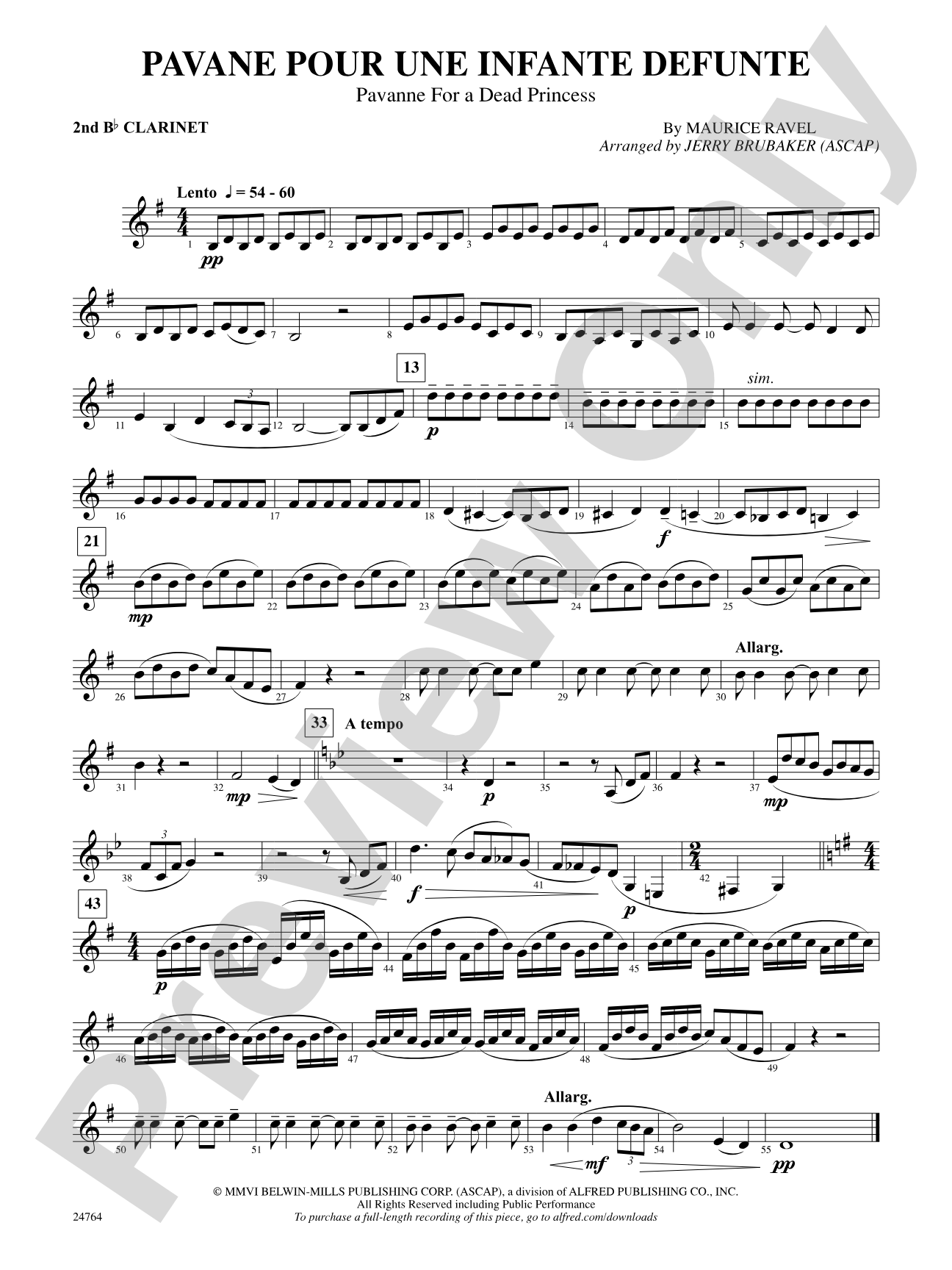 Pavane Pour Une Infante Defunte (Pavanne for a Dead Princess): 2nd B-flat Clarinet