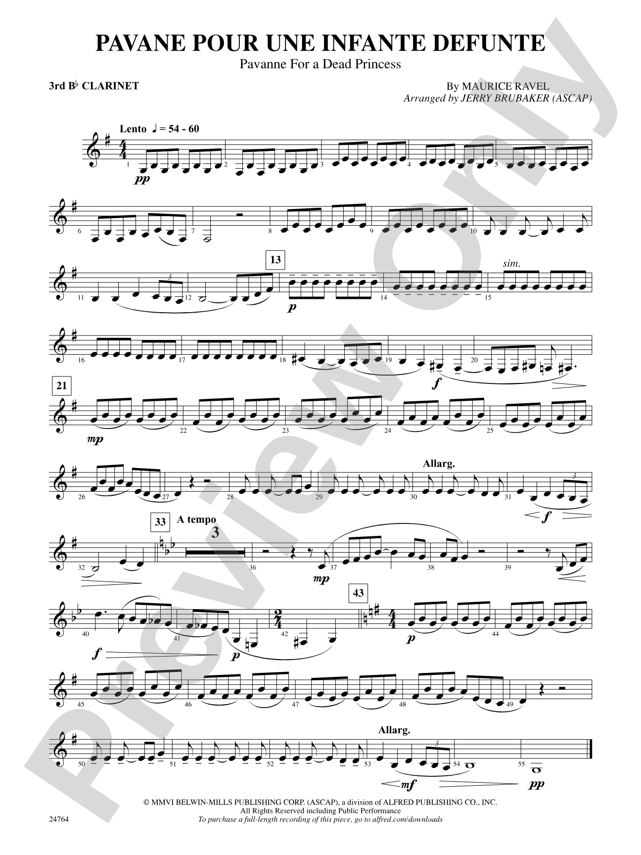 Pavane Pour Une Infante Defunte (Pavanne for a Dead Princess): 3rd B-flat Clarinet