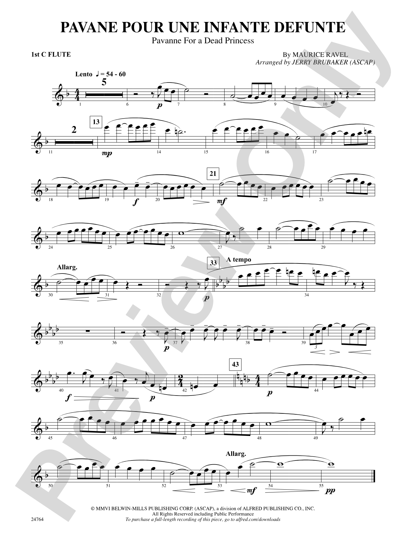 Pavane Pour Une Infante Defunte (Pavanne for a Dead Princess): Flute