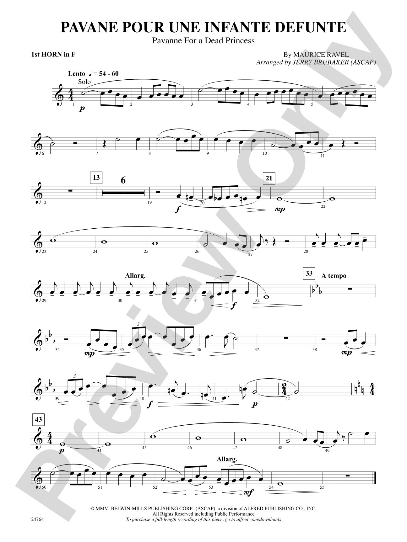 Pavane Pour Une Infante Defunte (Pavanne for a Dead Princess): 1st F Horn