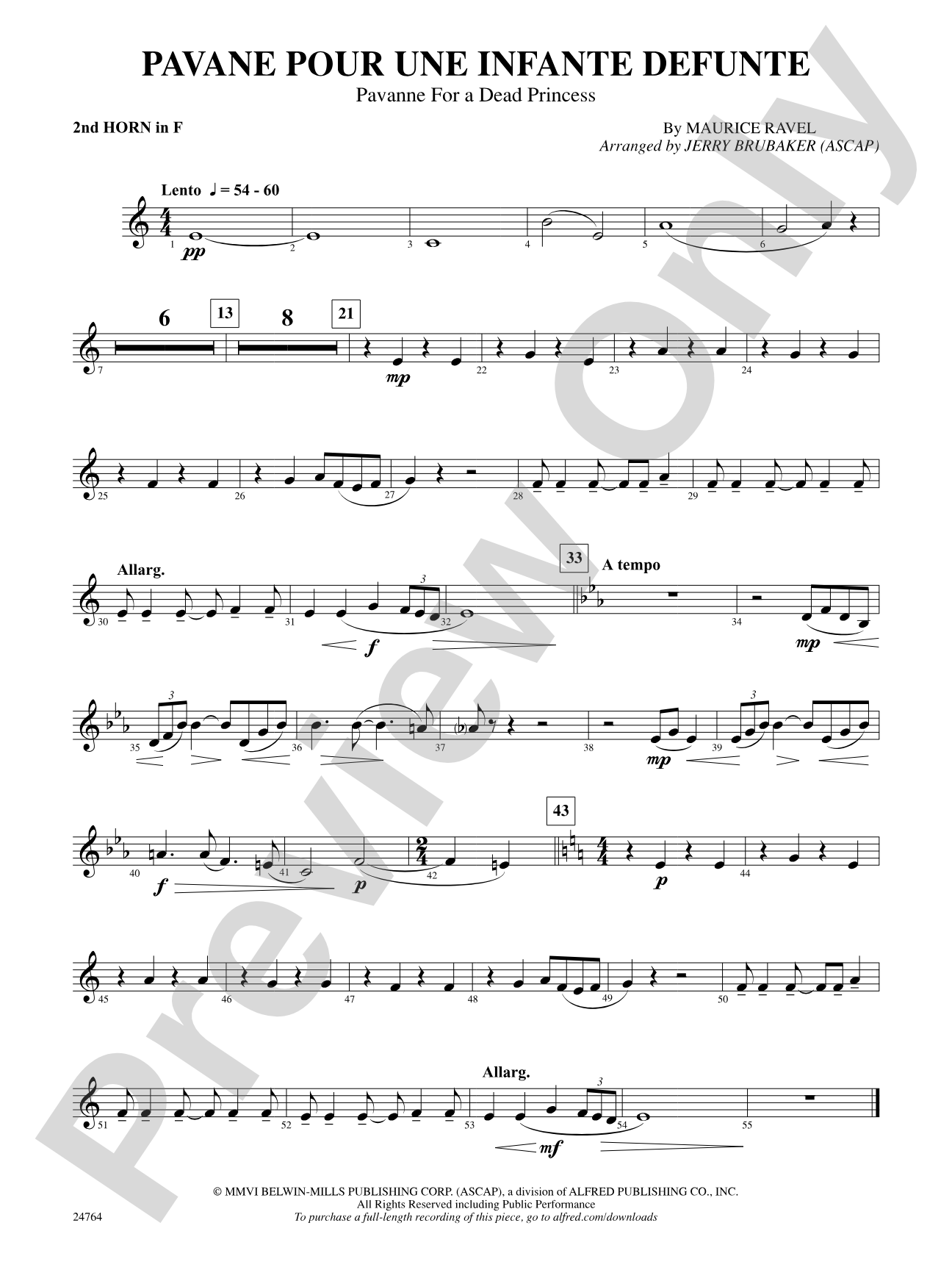 Pavane Pour Une Infante Defunte (Pavanne for a Dead Princess): 2nd F Horn