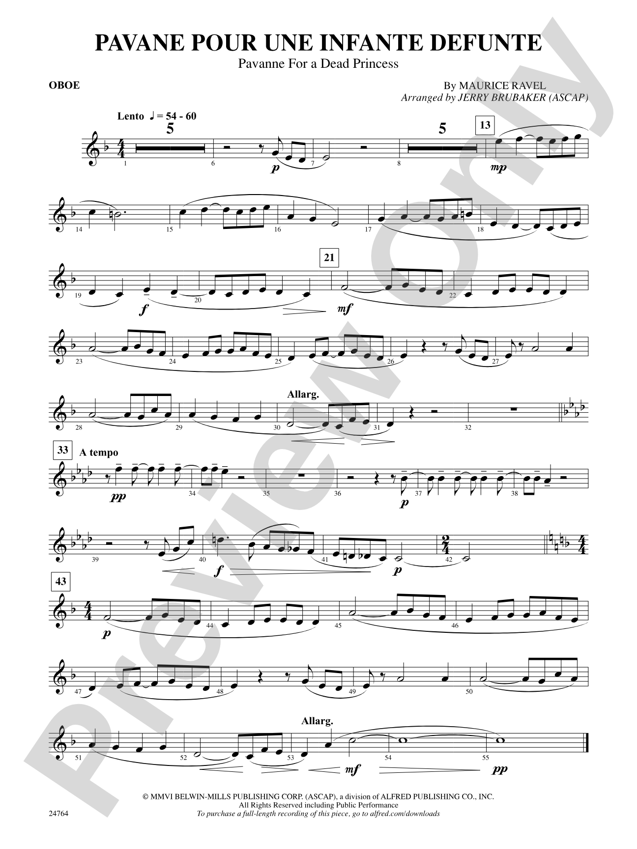Pavane Pour Une Infante Defunte (Pavanne for a Dead Princess): Oboe