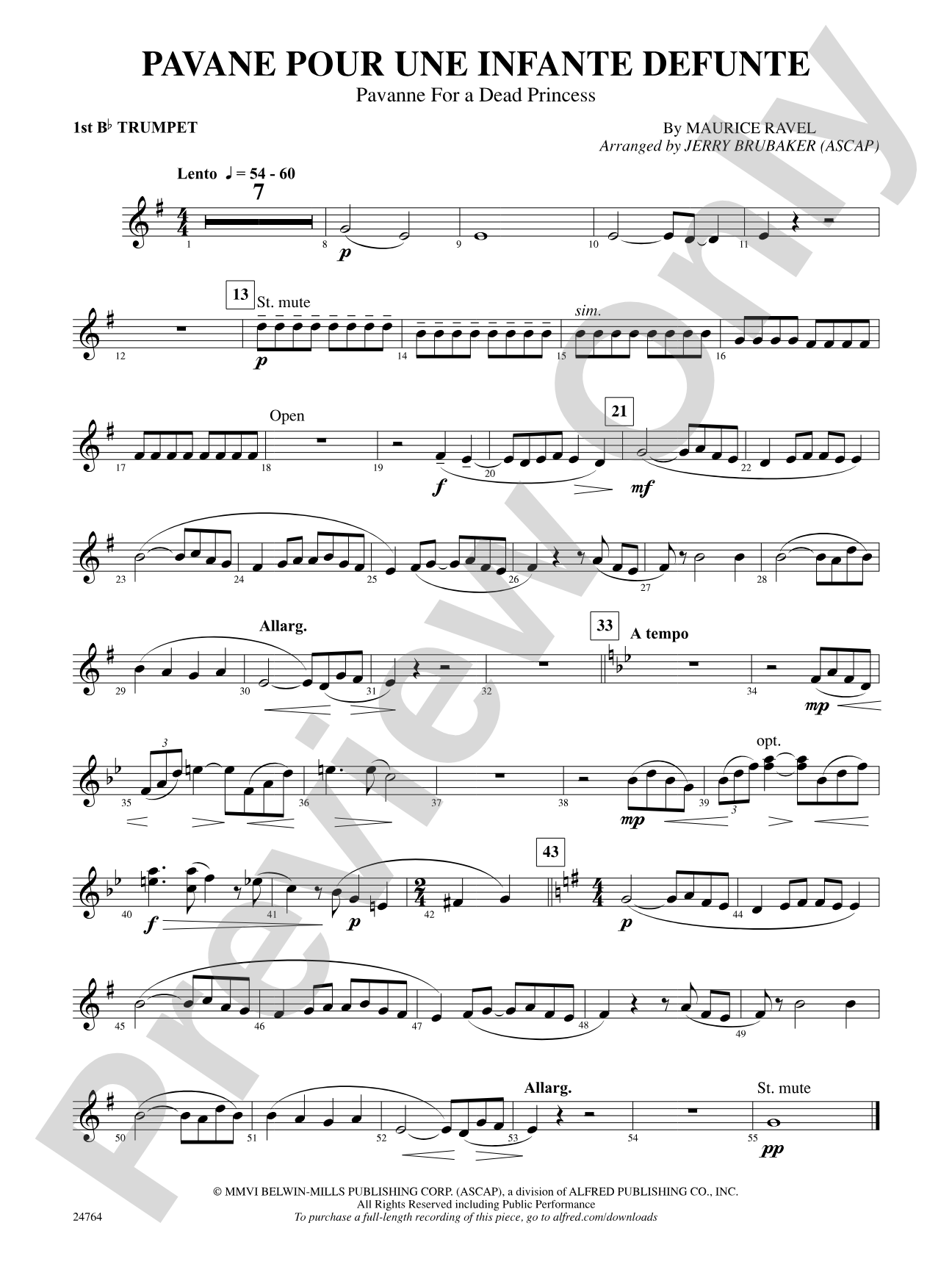 Pavane Pour Une Infante Defunte (Pavanne for a Dead Princess): 1st B-flat Trumpet