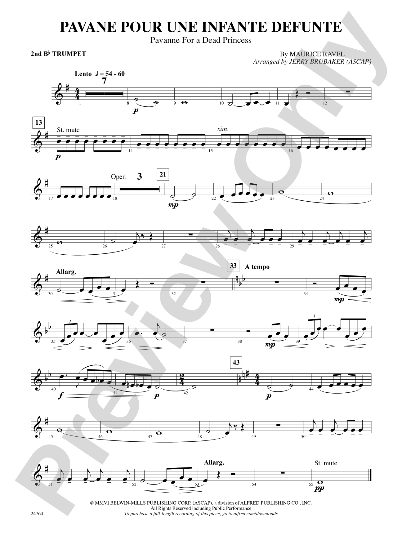 Pavane Pour Une Infante Defunte (Pavanne for a Dead Princess): 2nd B-flat Trumpet
