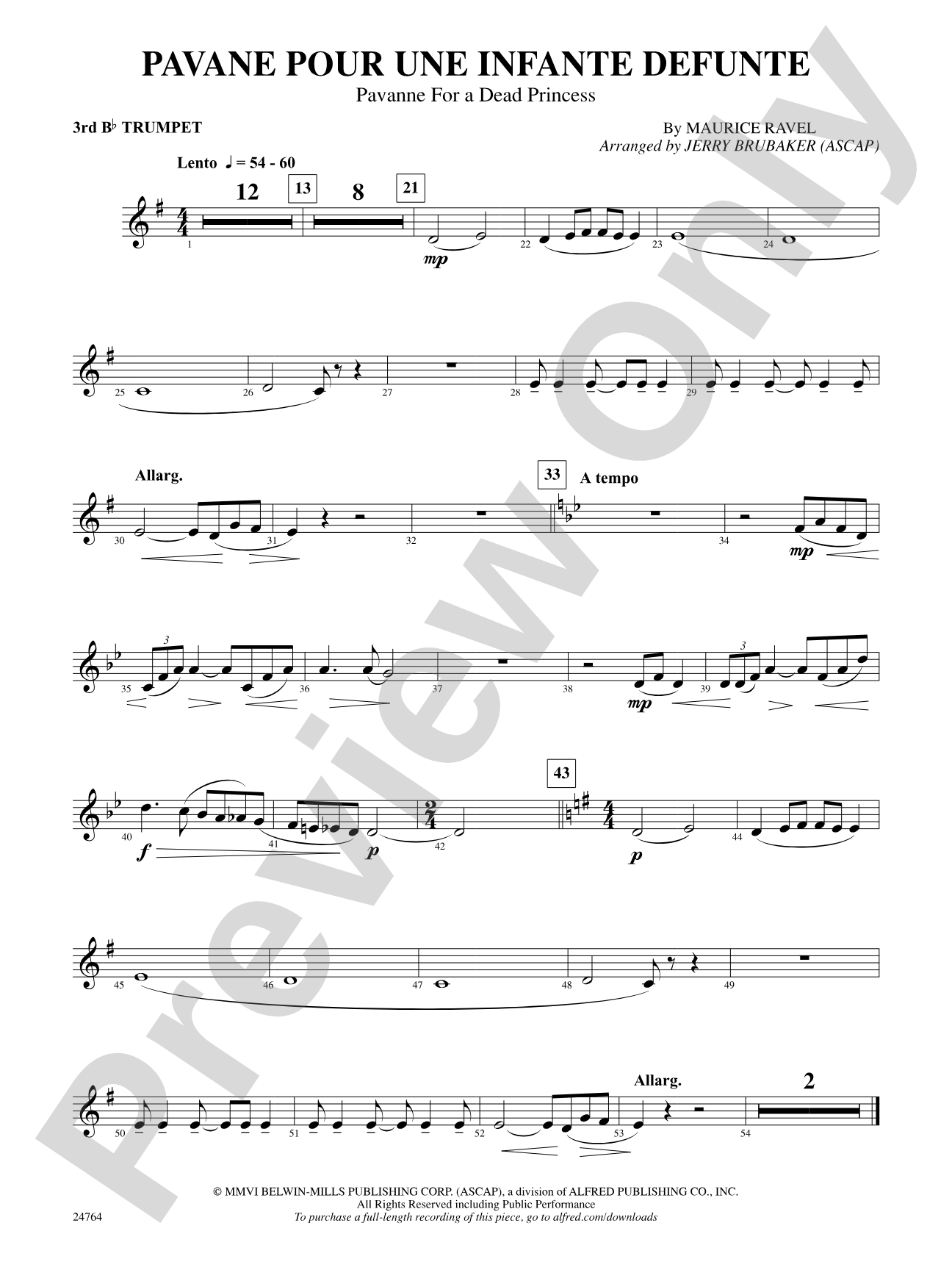 Pavane Pour Une Infante Defunte (Pavanne for a Dead Princess): 3rd B-flat Trumpet