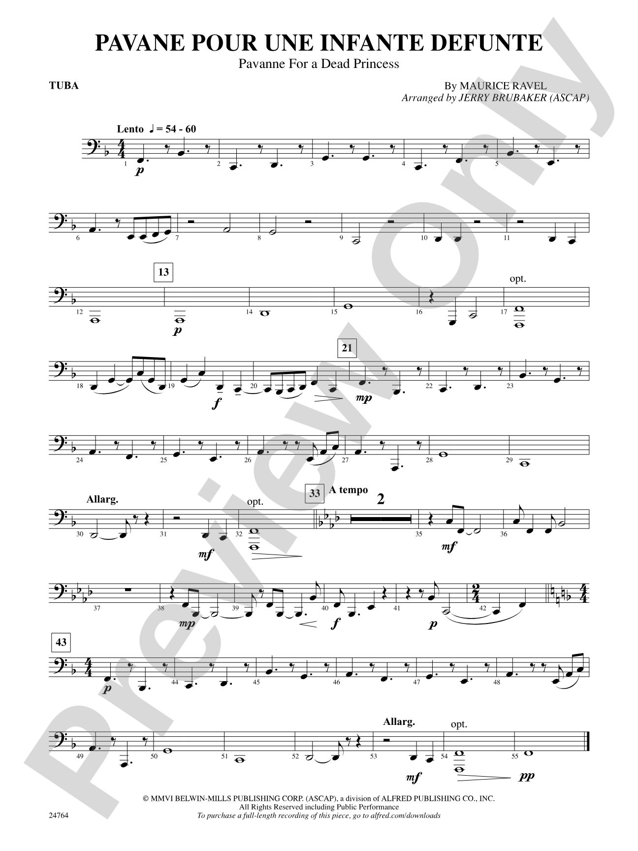 Pavane Pour Une Infante Defunte (Pavanne for a Dead Princess): Tuba