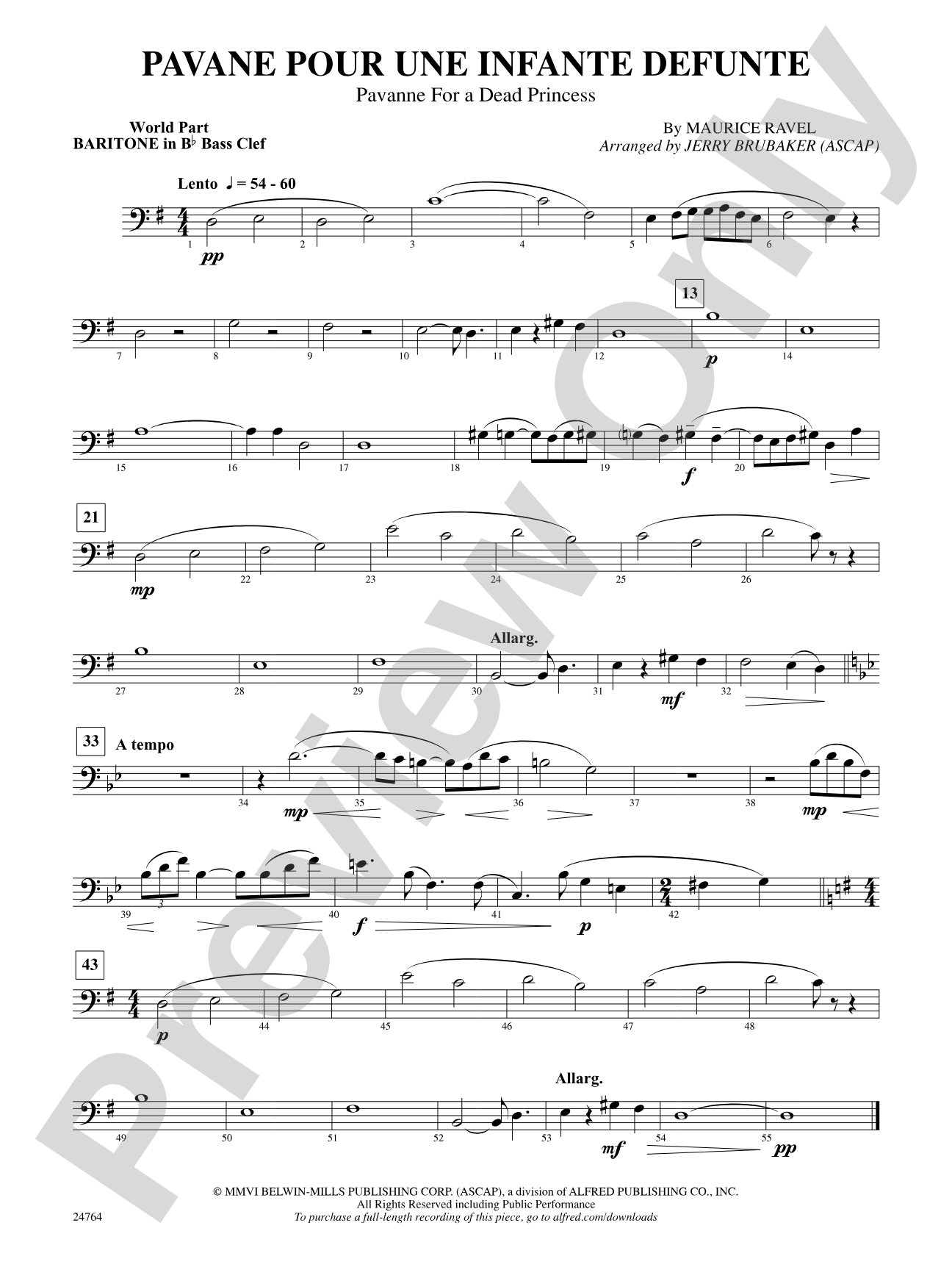 Pavane Pour Une Infante Defunte (Pavanne for a Dead Princess): (wp) B-flat Baritone B.C.