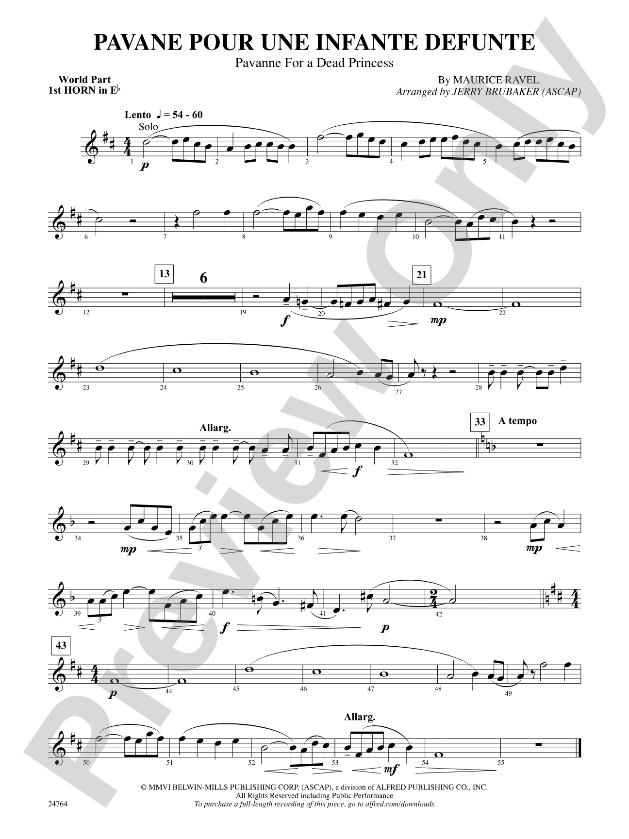 Pavane Pour Une Infante Defunte (Pavanne for a Dead Princess): (wp) 1st Horn in E-flat