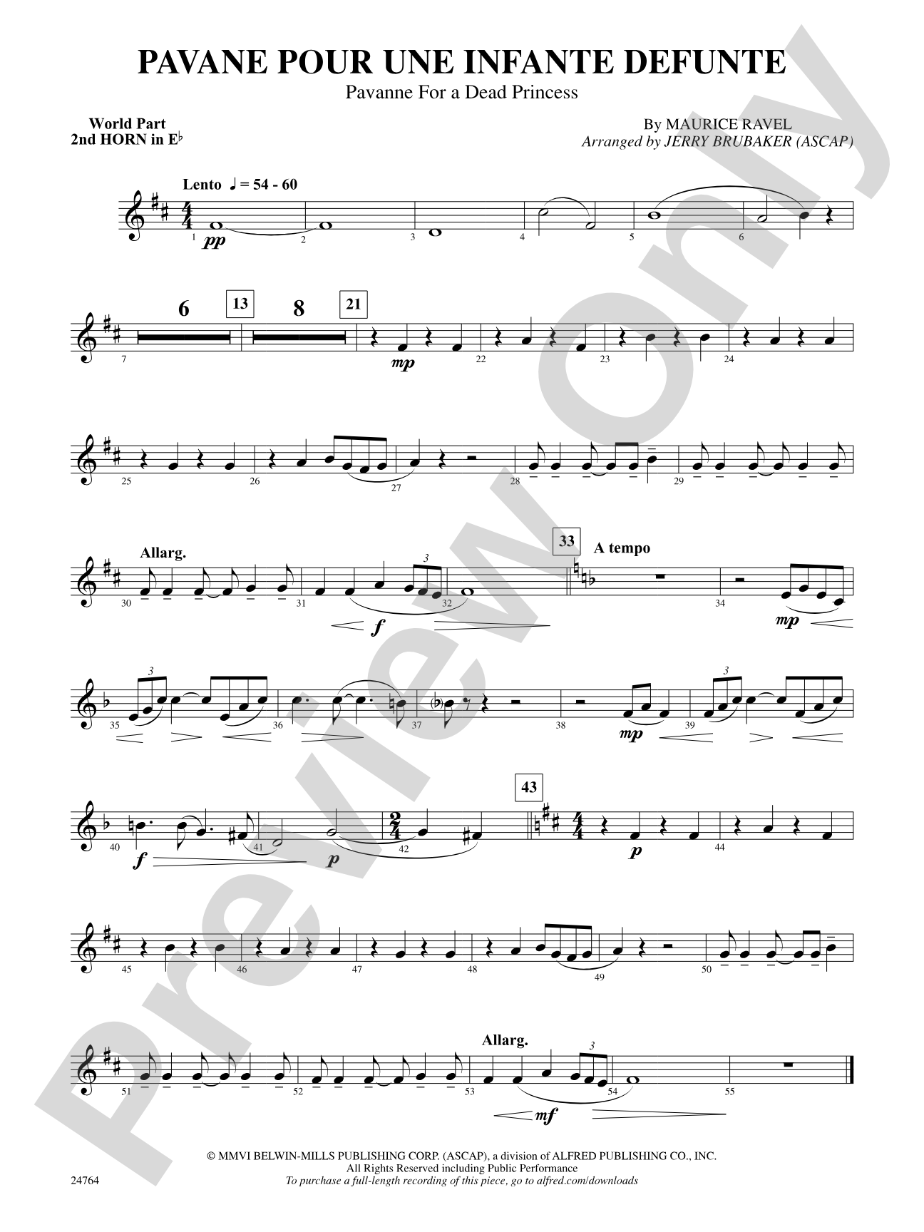 Pavane Pour Une Infante Defunte (Pavanne for a Dead Princess): (wp) 2nd Horn in E-flat