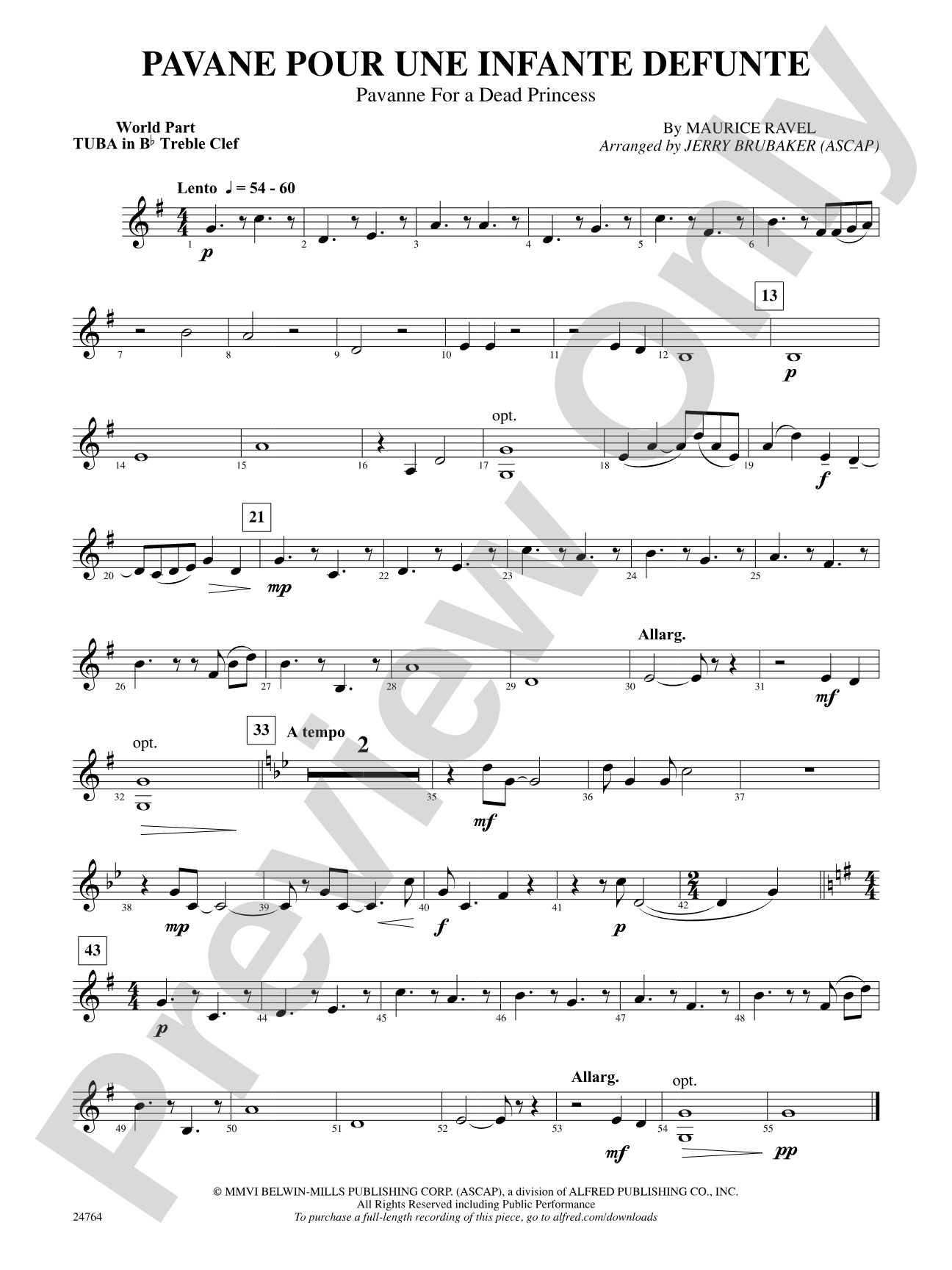 Pavane Pour Une Infante Defunte (Pavanne for a Dead Princess): (wp) B-flat Tuba T.C.