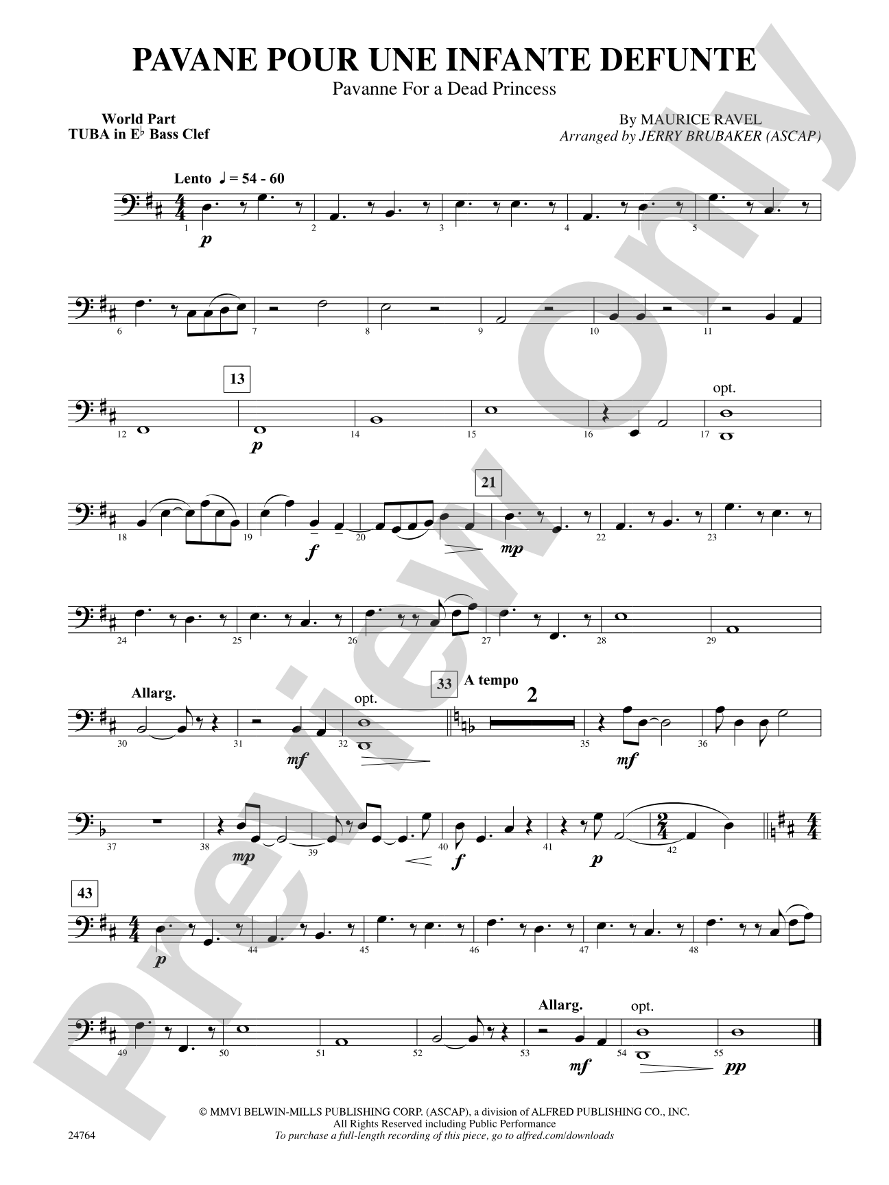 Pavane Pour Une Infante Defunte (Pavanne for a Dead Princess): (wp) E-flat Tuba B.C.
