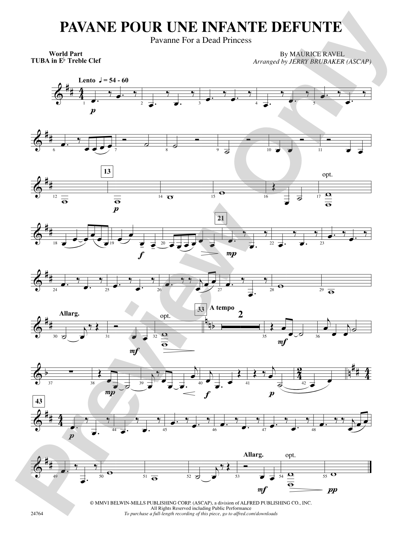Pavane Pour Une Infante Defunte (Pavanne for a Dead Princess): (wp) E-flat Tuba T.C.