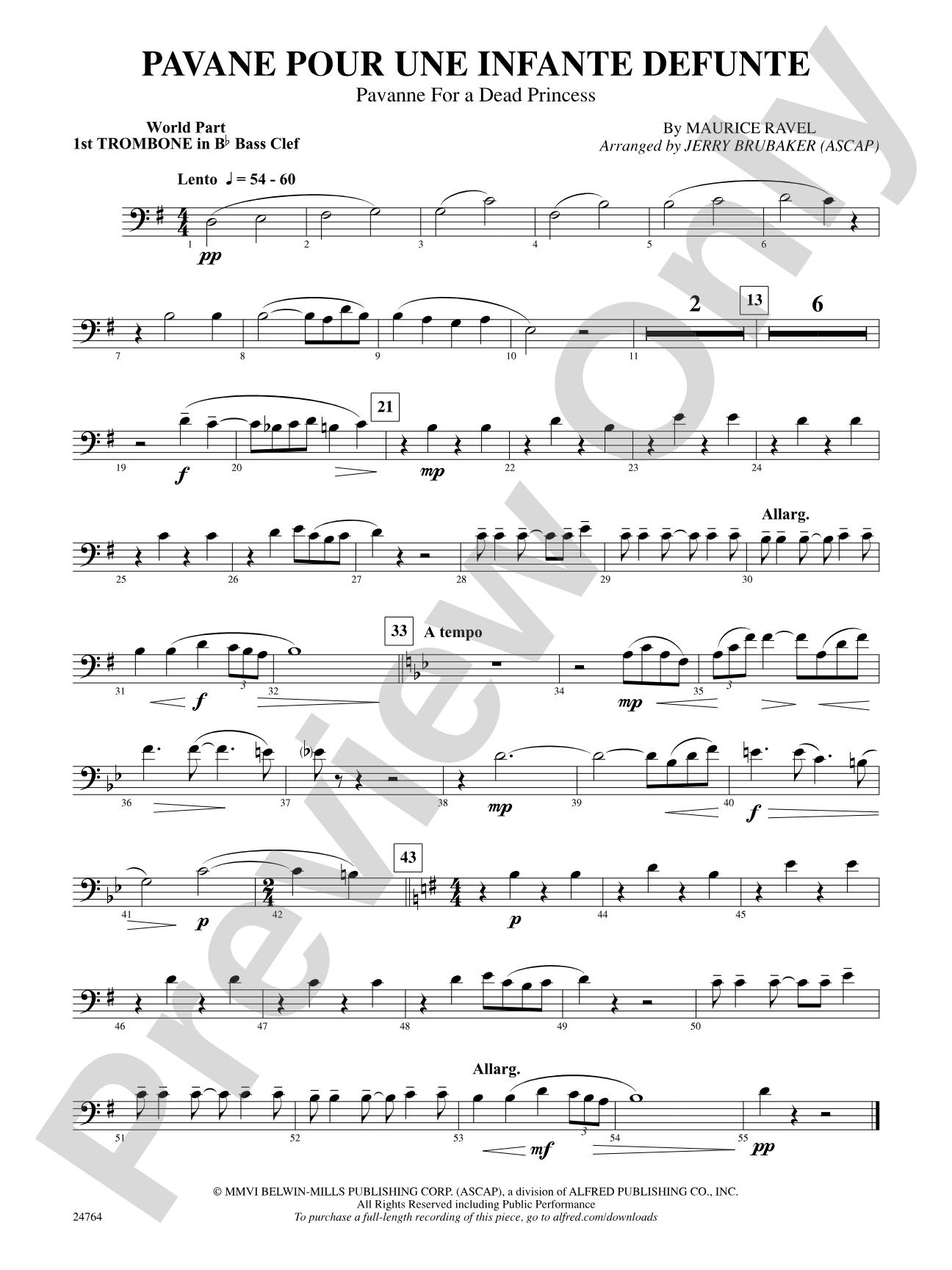 Pavane Pour Une Infante Defunte (Pavanne for a Dead Princess): (wp) 1st B-flat Trombone B.C.