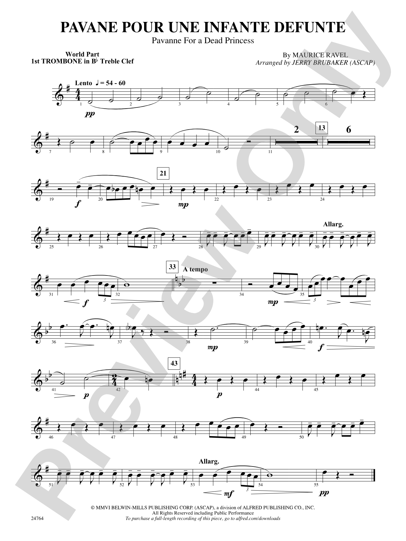 Pavane Pour Une Infante Defunte (Pavanne for a Dead Princess): (wp) 1st B-flat Trombone T.C.