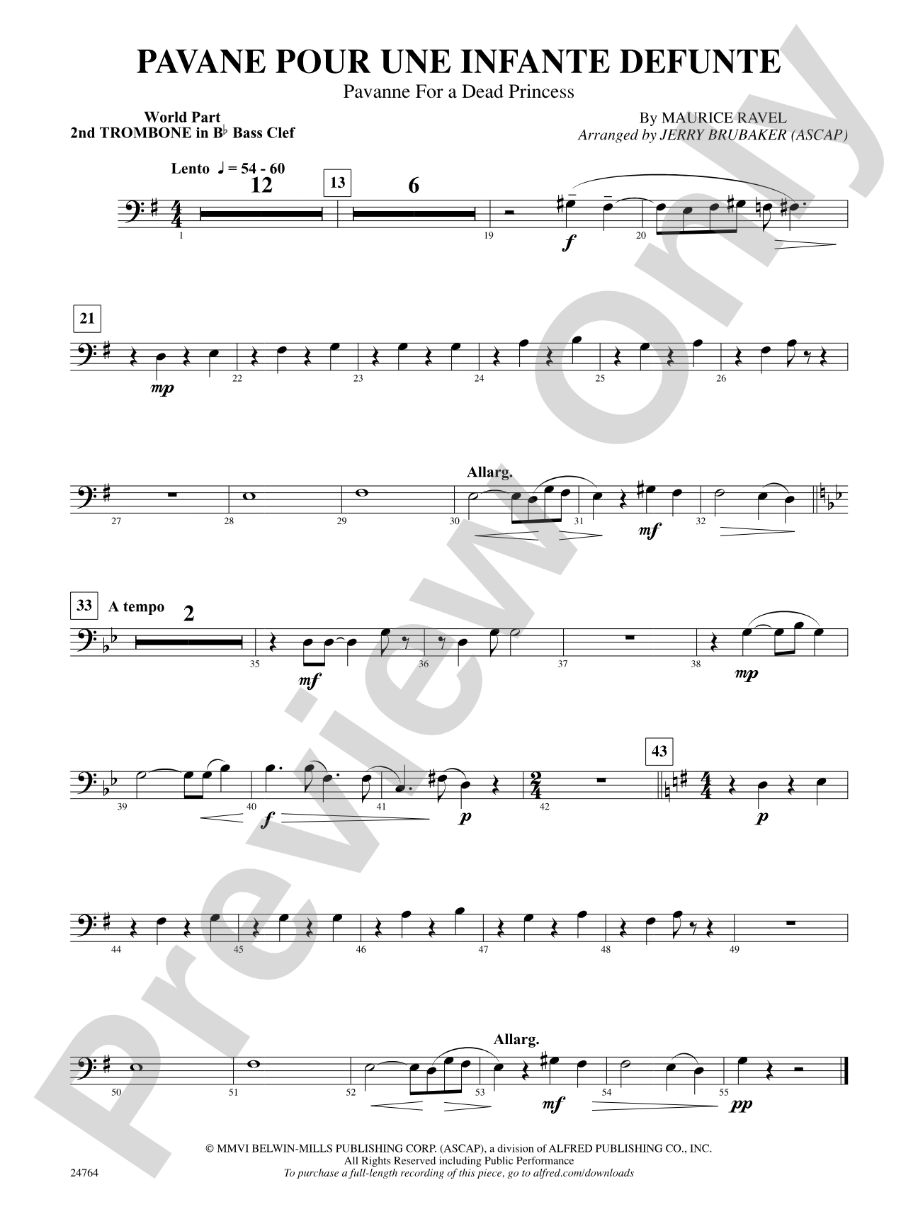 Pavane Pour Une Infante Defunte (Pavanne for a Dead Princess): (wp) 2nd B-flat Trombone B.C.