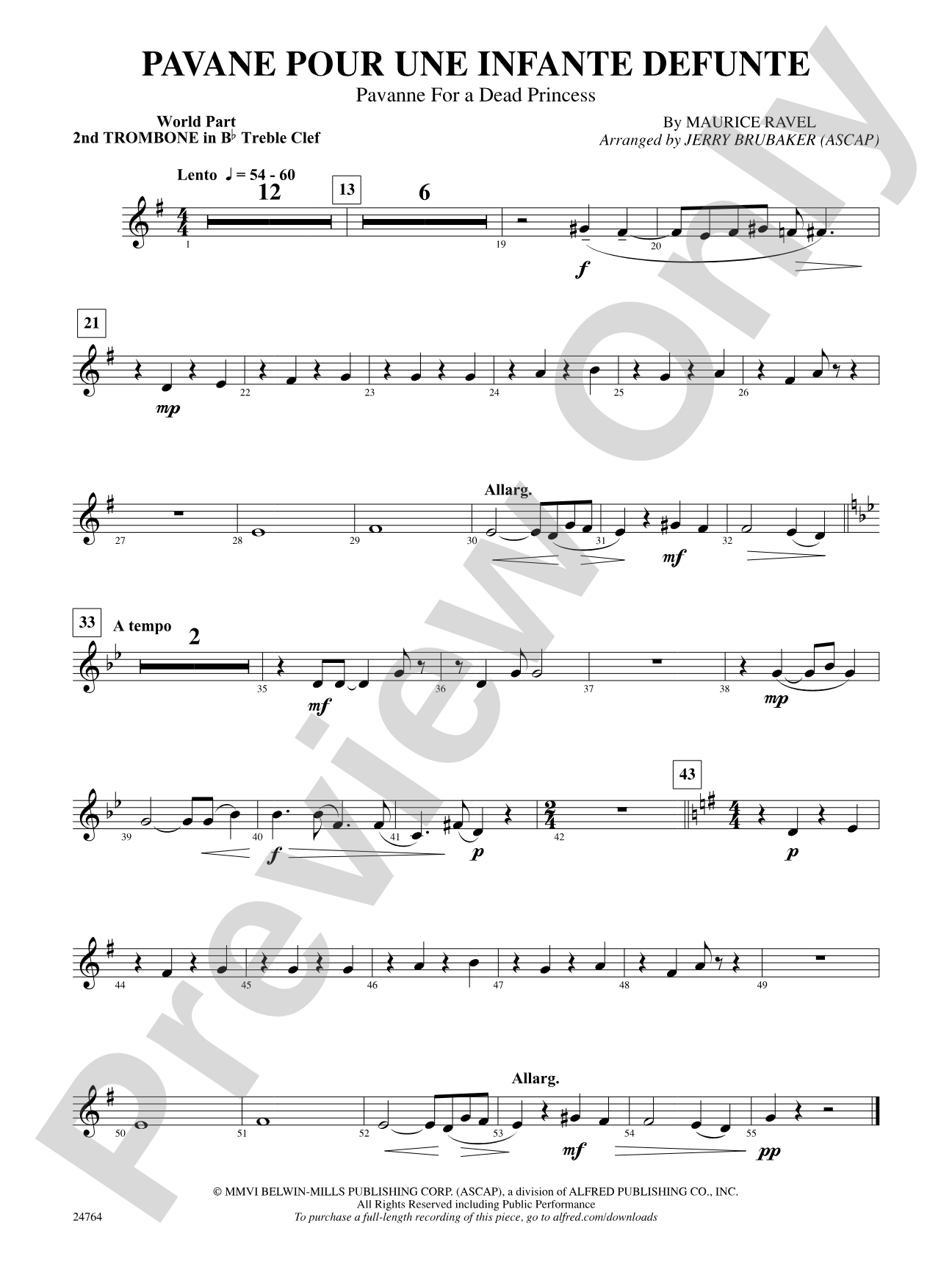 Pavane Pour Une Infante Defunte (Pavanne for a Dead Princess): (wp) 2nd B-flat Trombone T.C.