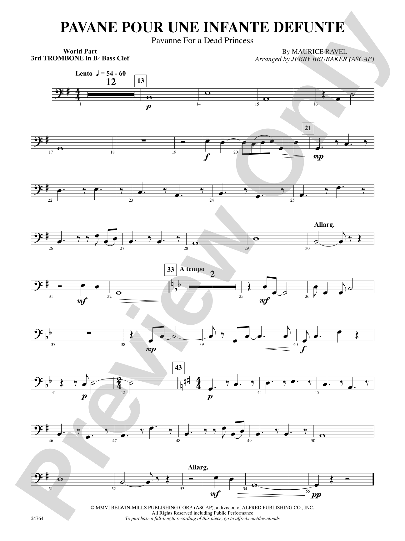 Pavane Pour Une Infante Defunte (Pavanne for a Dead Princess): (wp) 3rd B-flat Trombone B.C.