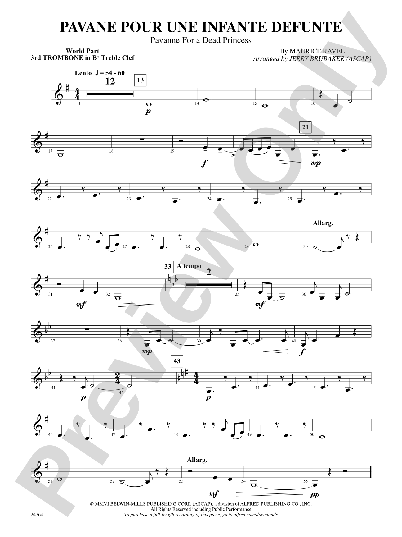 Pavane Pour Une Infante Defunte (Pavanne for a Dead Princess): (wp) 3rd B-flat Trombone T.C.