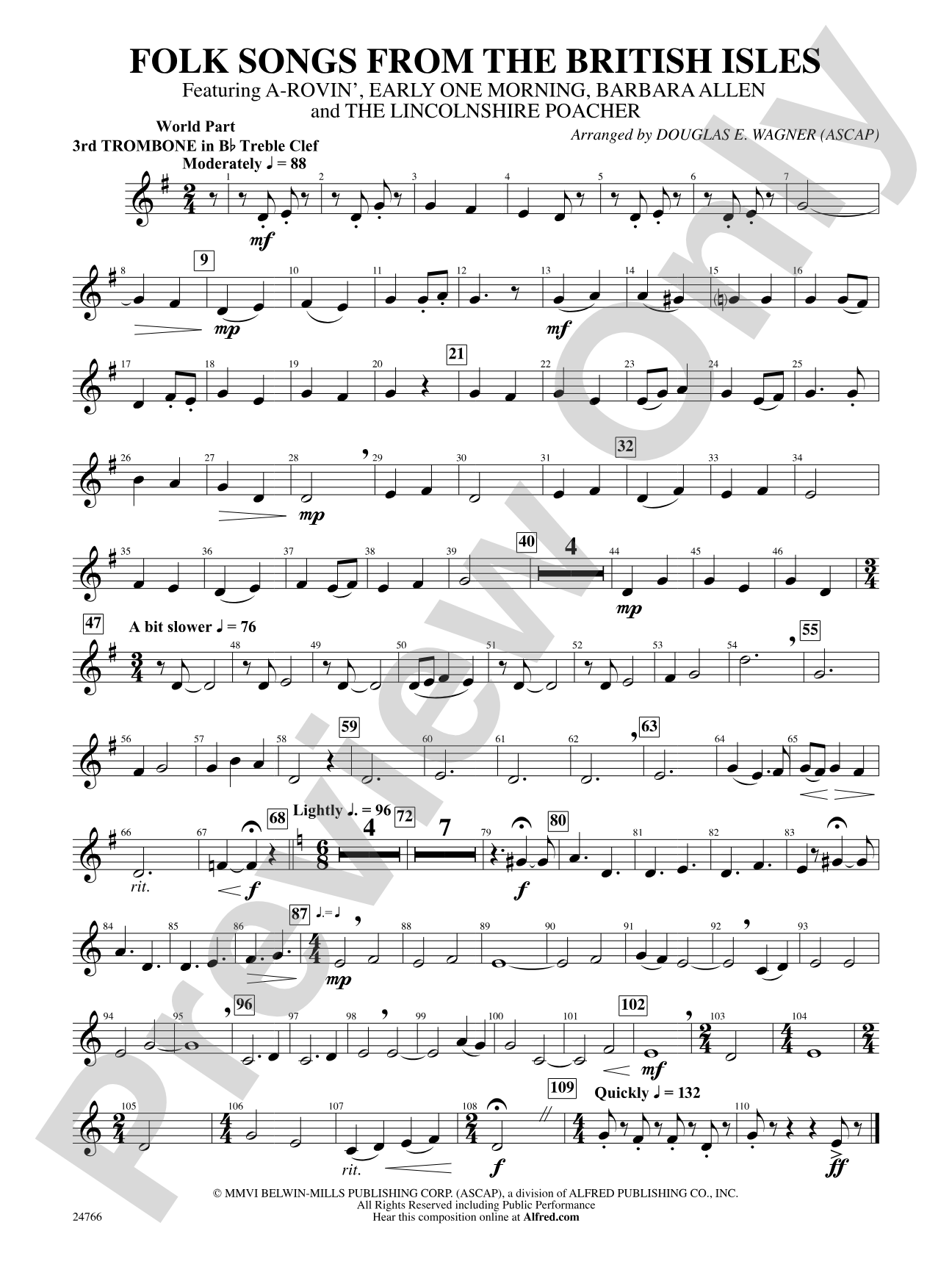 Folk Songs from the British Isles: (wp) 3rd B-flat Trombone T.C.