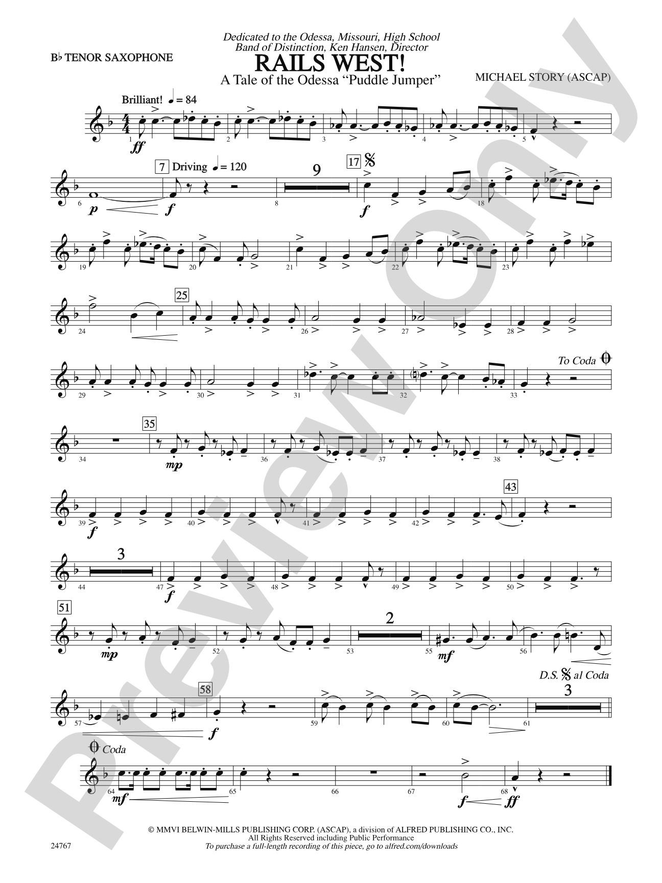 Rails West! (A Tale of the Odessa Puddle Jumper): B-flat Tenor Saxophone