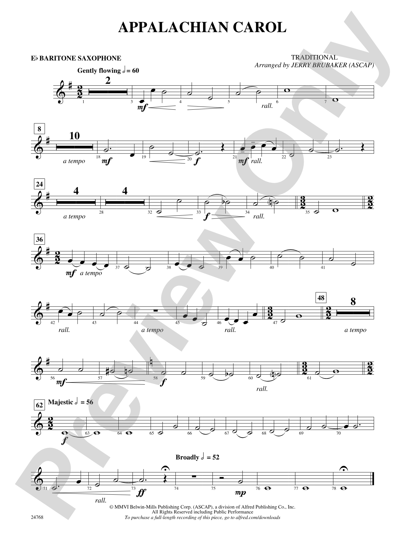 Appalachian Carol: E-flat Baritone Saxophone