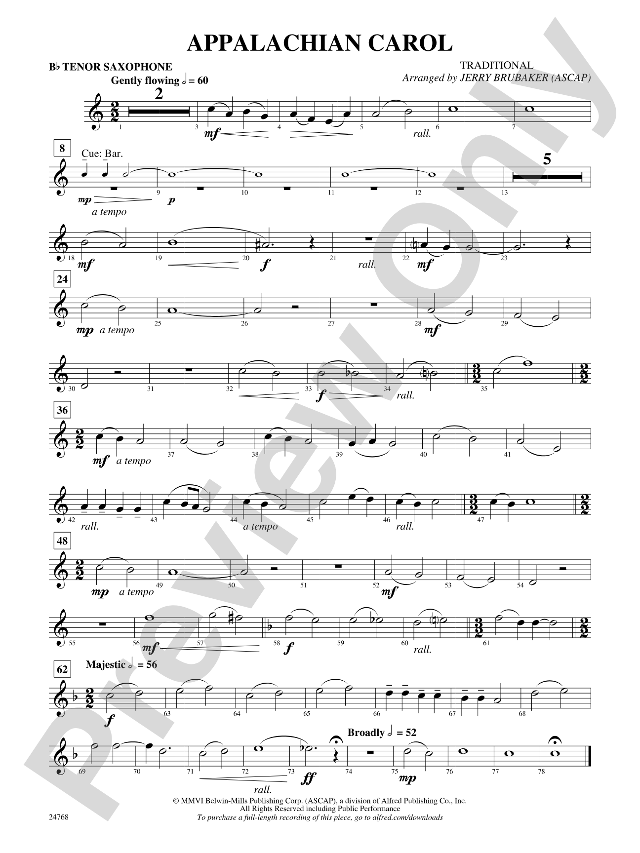 Appalachian Carol: B-flat Tenor Saxophone