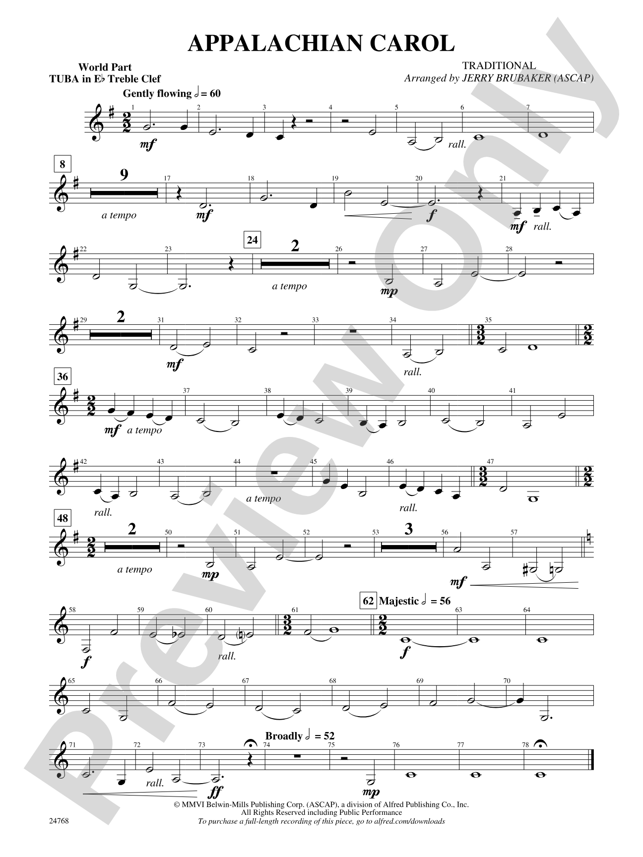 Appalachian Carol: (wp) E-flat Tuba T.C.