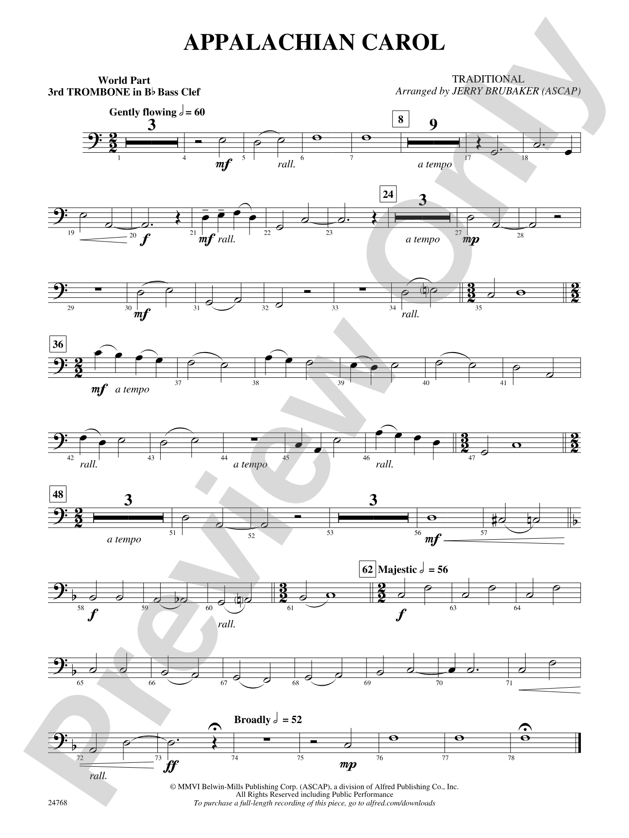 Appalachian Carol: (wp) 3rd B-flat Trombone B.C.