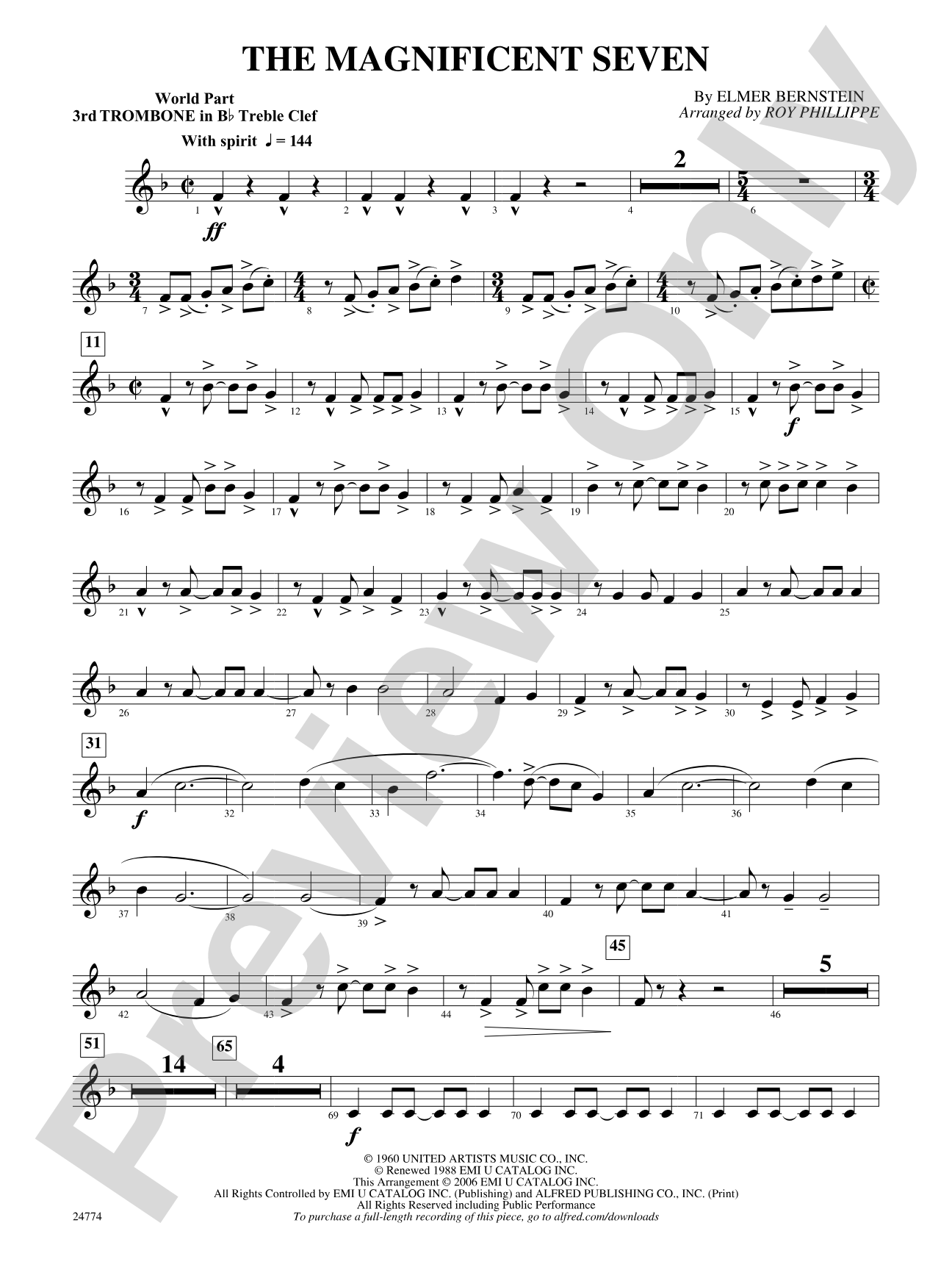 The Magnificent Seven: (wp) 3rd B-flat Trombone T.C.