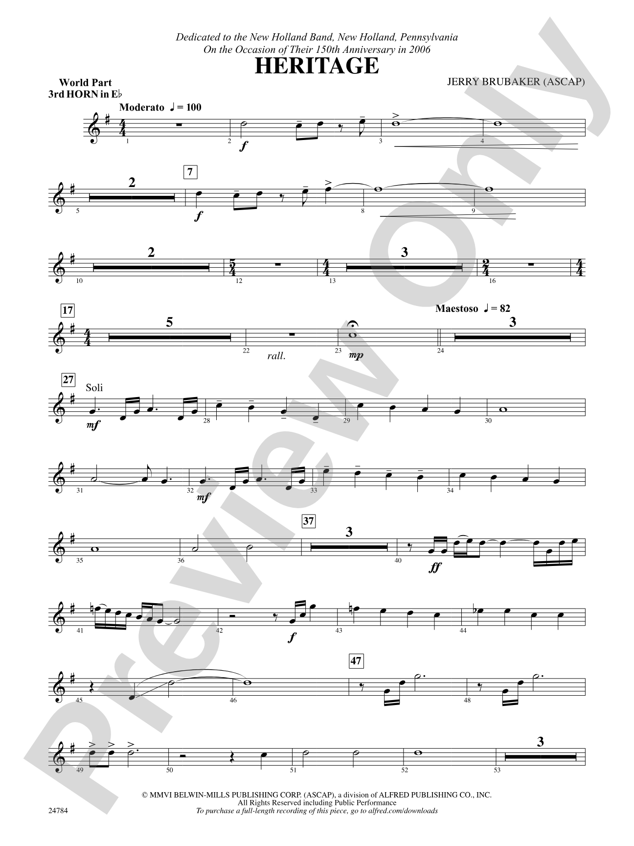 Heritage: (wp) 3rd Horn in E-flat