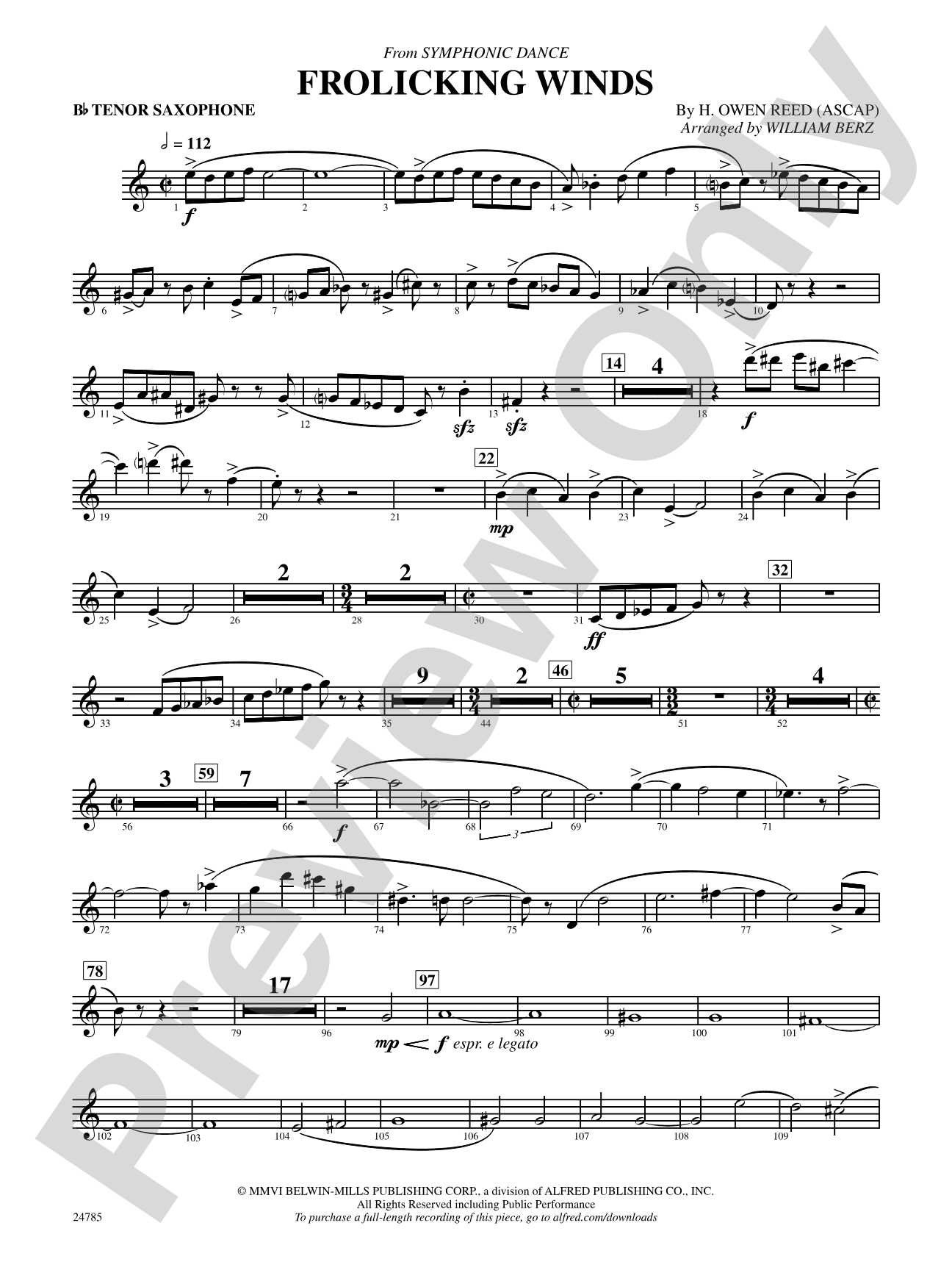 Frolicking Winds (from Symphonic Dance): B-flat Tenor Saxophone