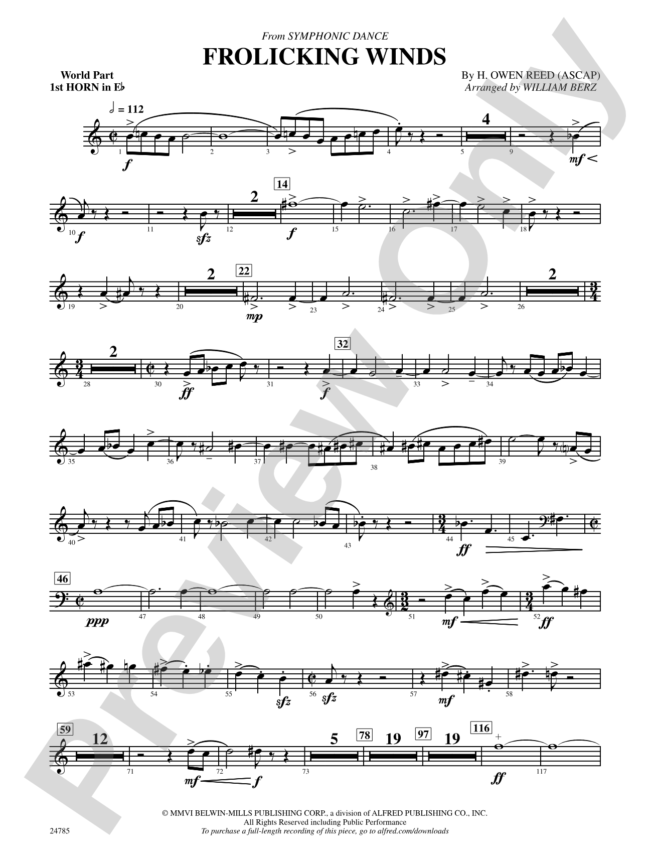 Frolicking Winds (from Symphonic Dance): (wp) 1st Horn in E-flat