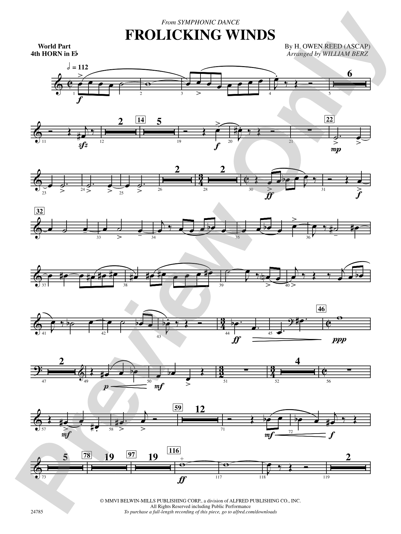 Frolicking Winds (from Symphonic Dance): (wp) 4th Horn in E-flat
