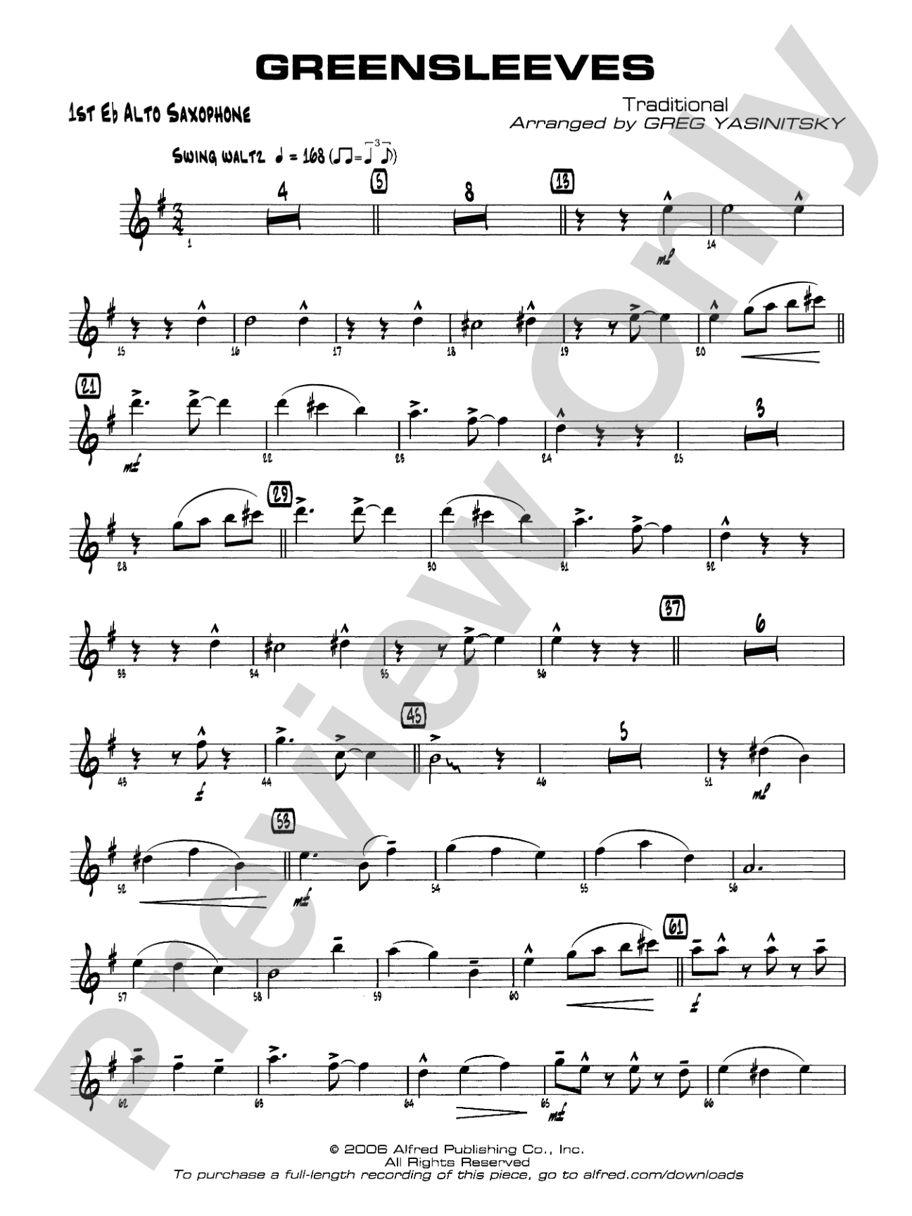 Greensleeves: E-flat Alto Saxophone
