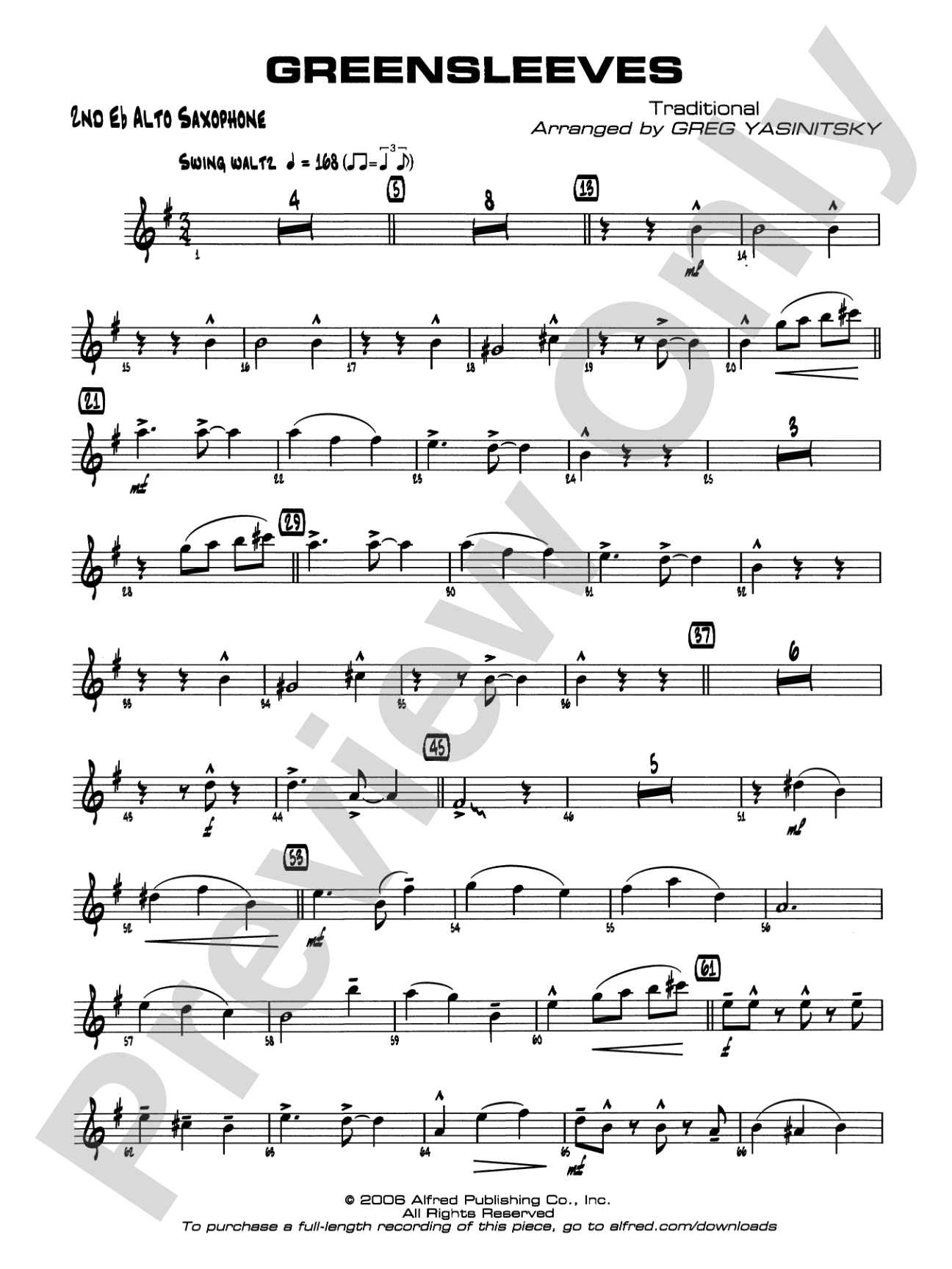 Greensleeves: 2nd E-flat Alto Saxophone