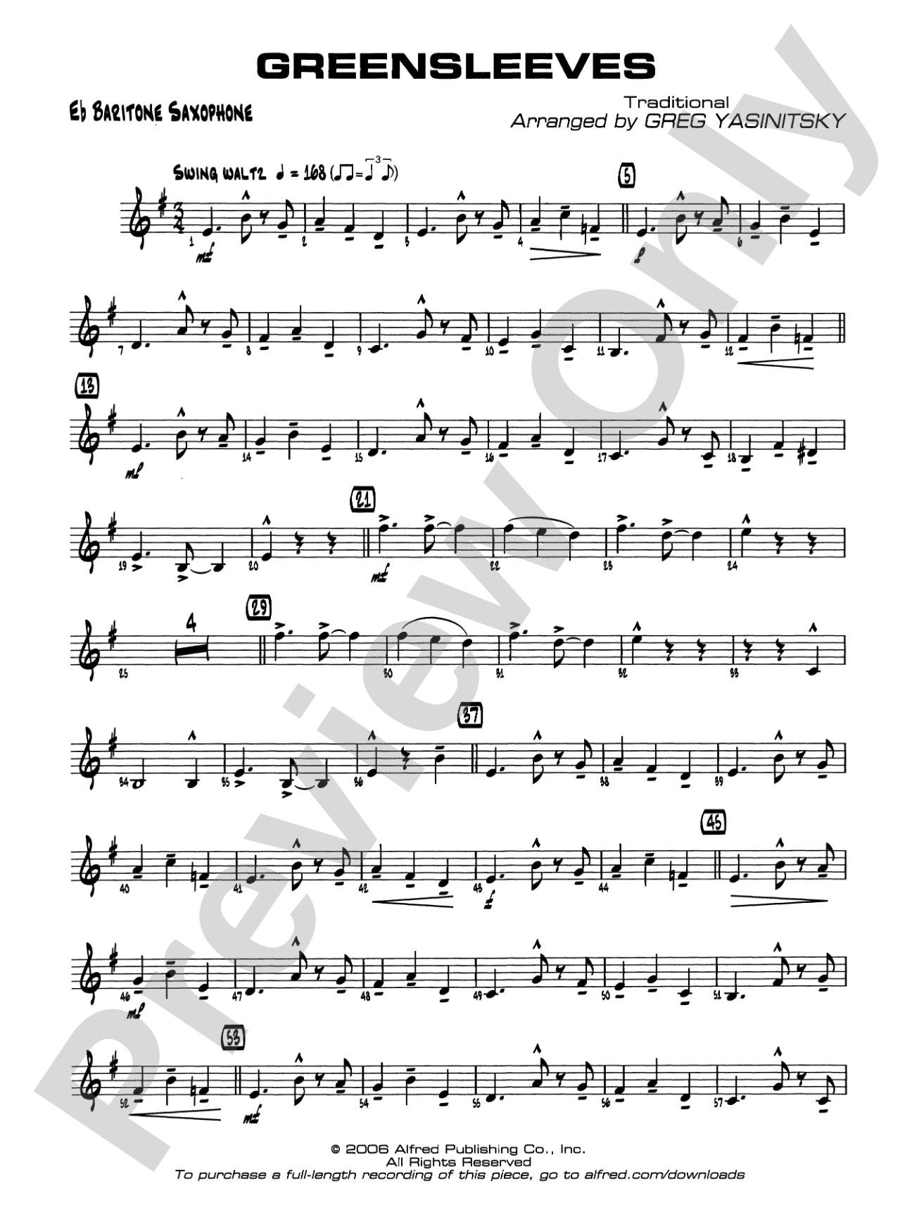 Greensleeves: E-flat Baritone Saxophone