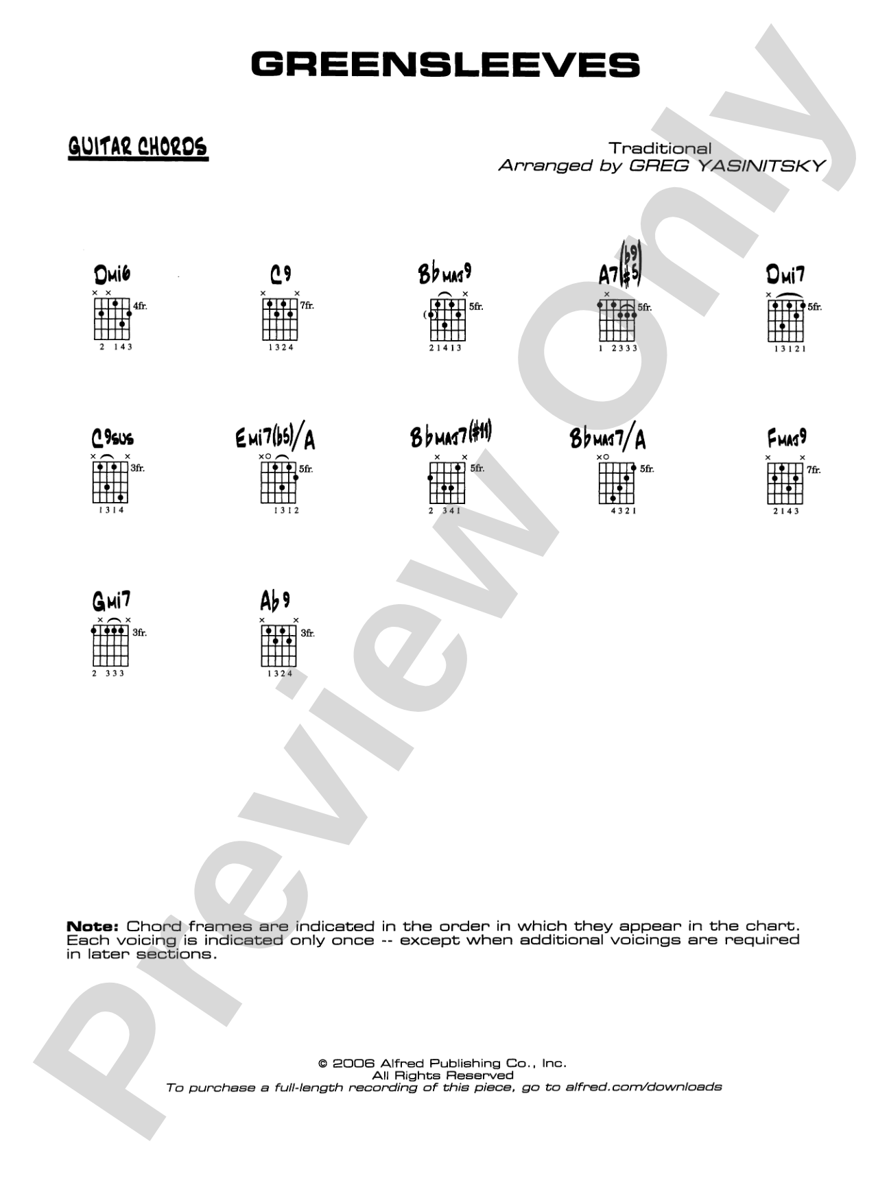 Greensleeves: Guitar Chords