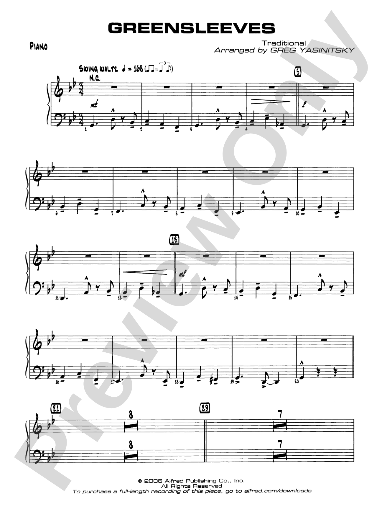 Greensleeves: Piano Accompaniment