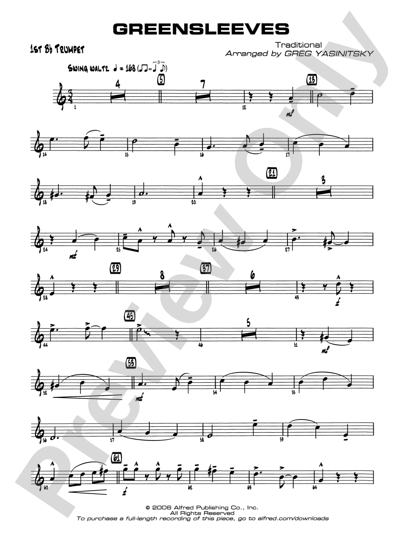 Greensleeves: 1st B-flat Trumpet