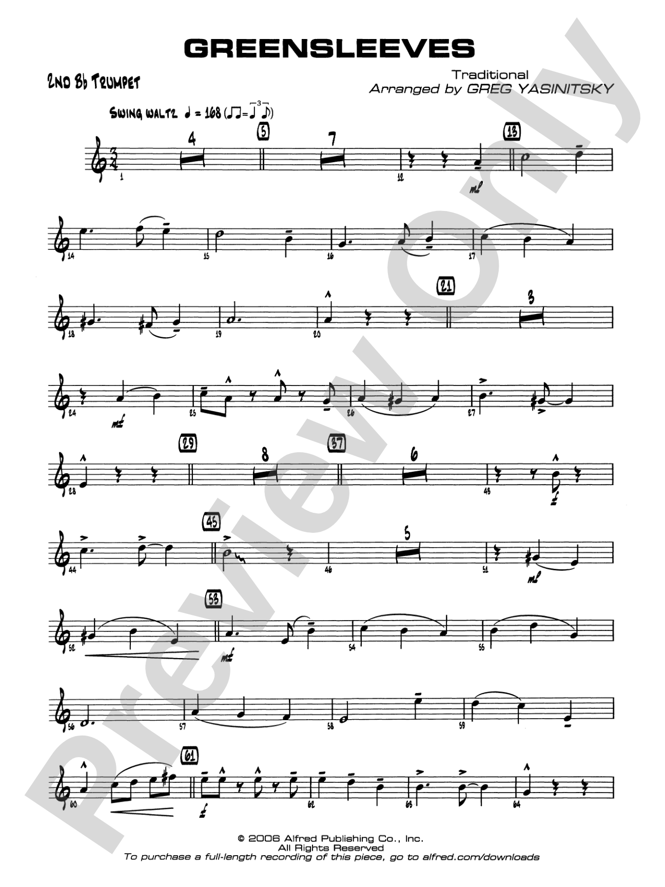 Greensleeves: 2nd B-flat Trumpet